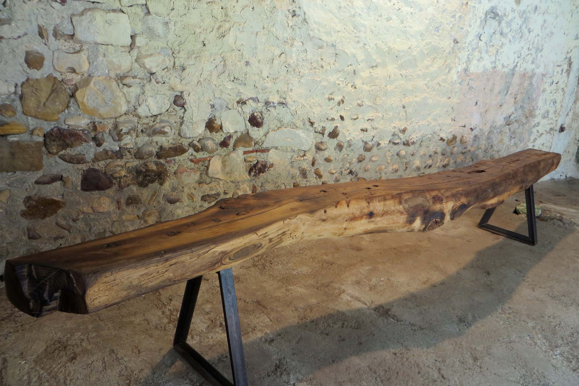 bank from reclaimed antique floorbeam-by B3KM-EcoDesign