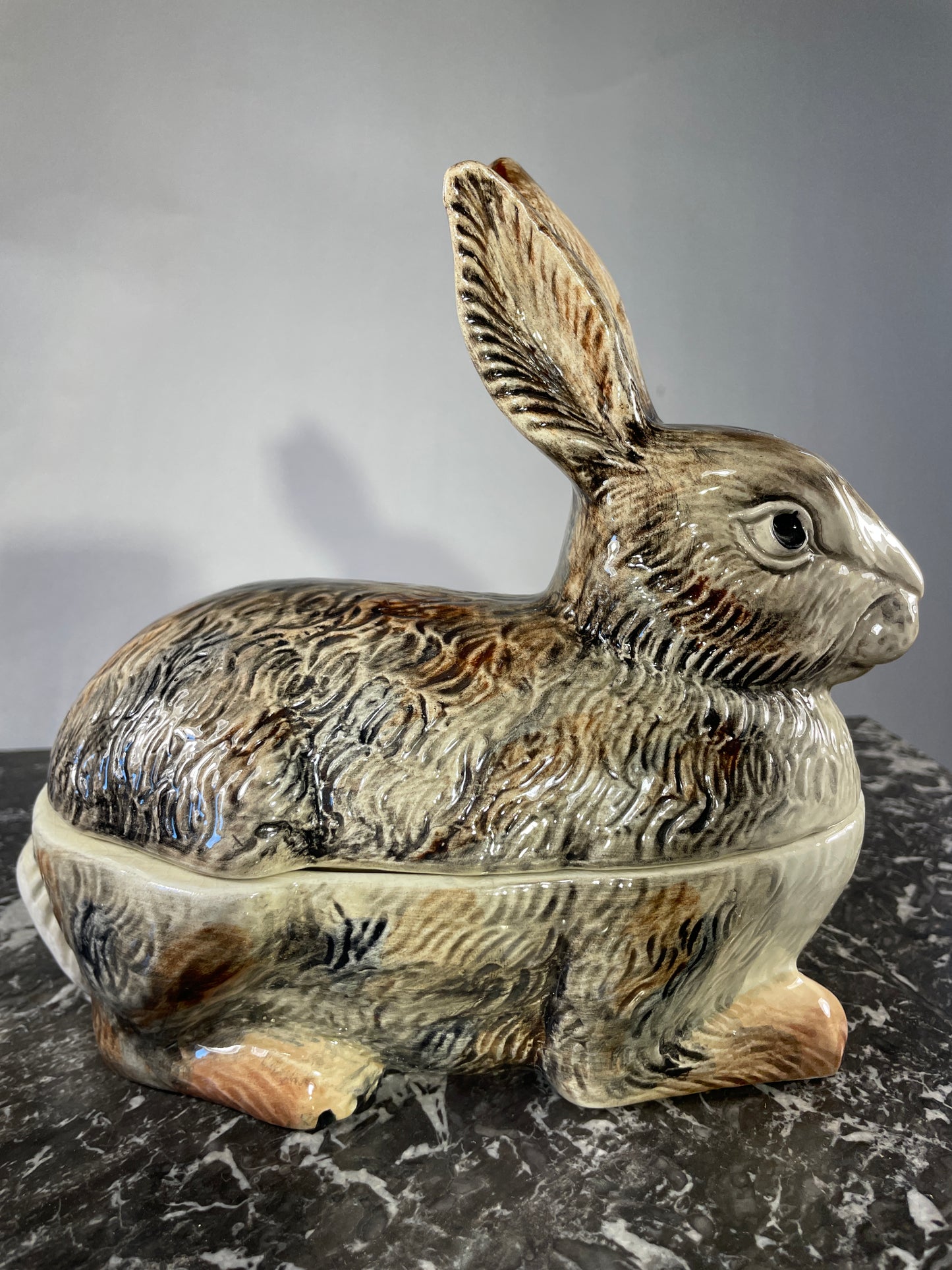 Vintage Michel Caugant Rabbit Terrine - Hand-Painted French Faience Collectible