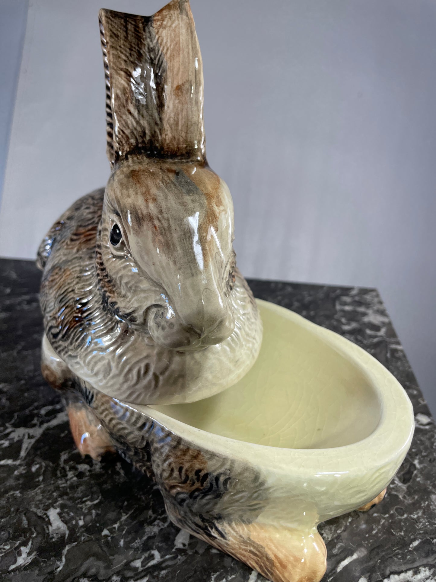 Vintage Michel Caugant Rabbit Terrine - Hand-Painted French Faience Collectible