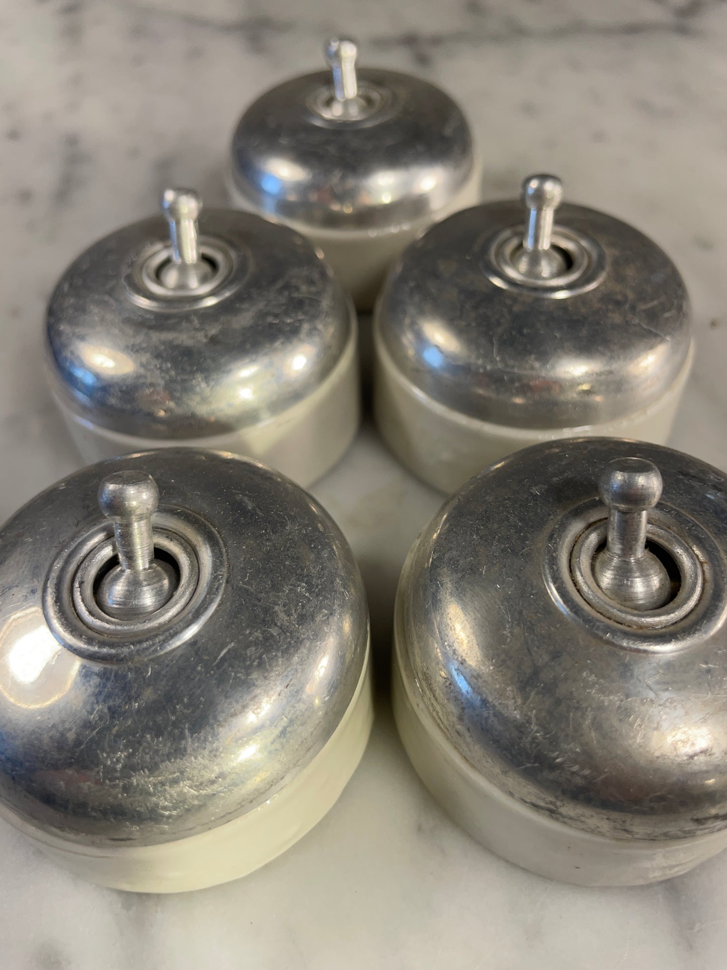 Set of 5 Vintage Metal & Ceramic Toggle Light Switches – Mid-Century