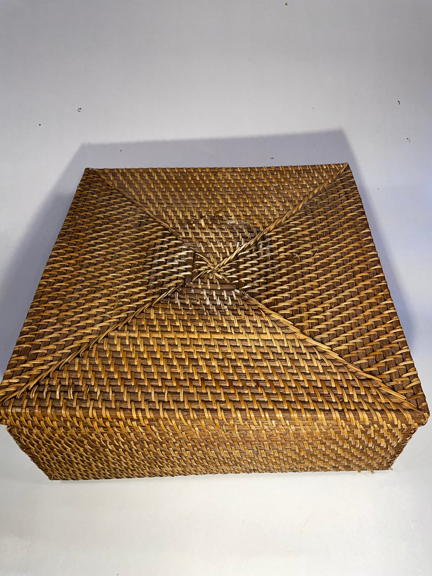 Vintage Woven Rattan Storage Box – Wicker Organizer with Compartments