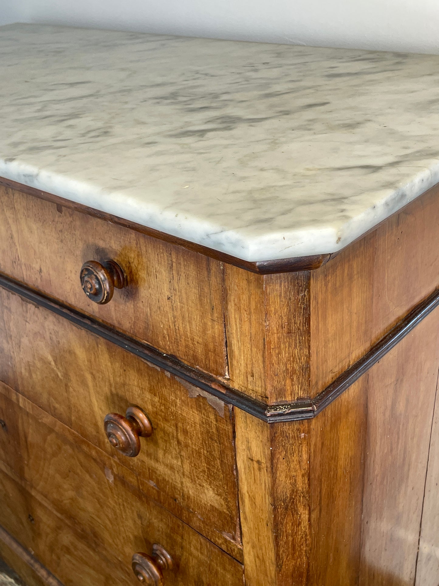 Antique Victorian Walnut Chest of Drawers – Marble Top, 19th Century