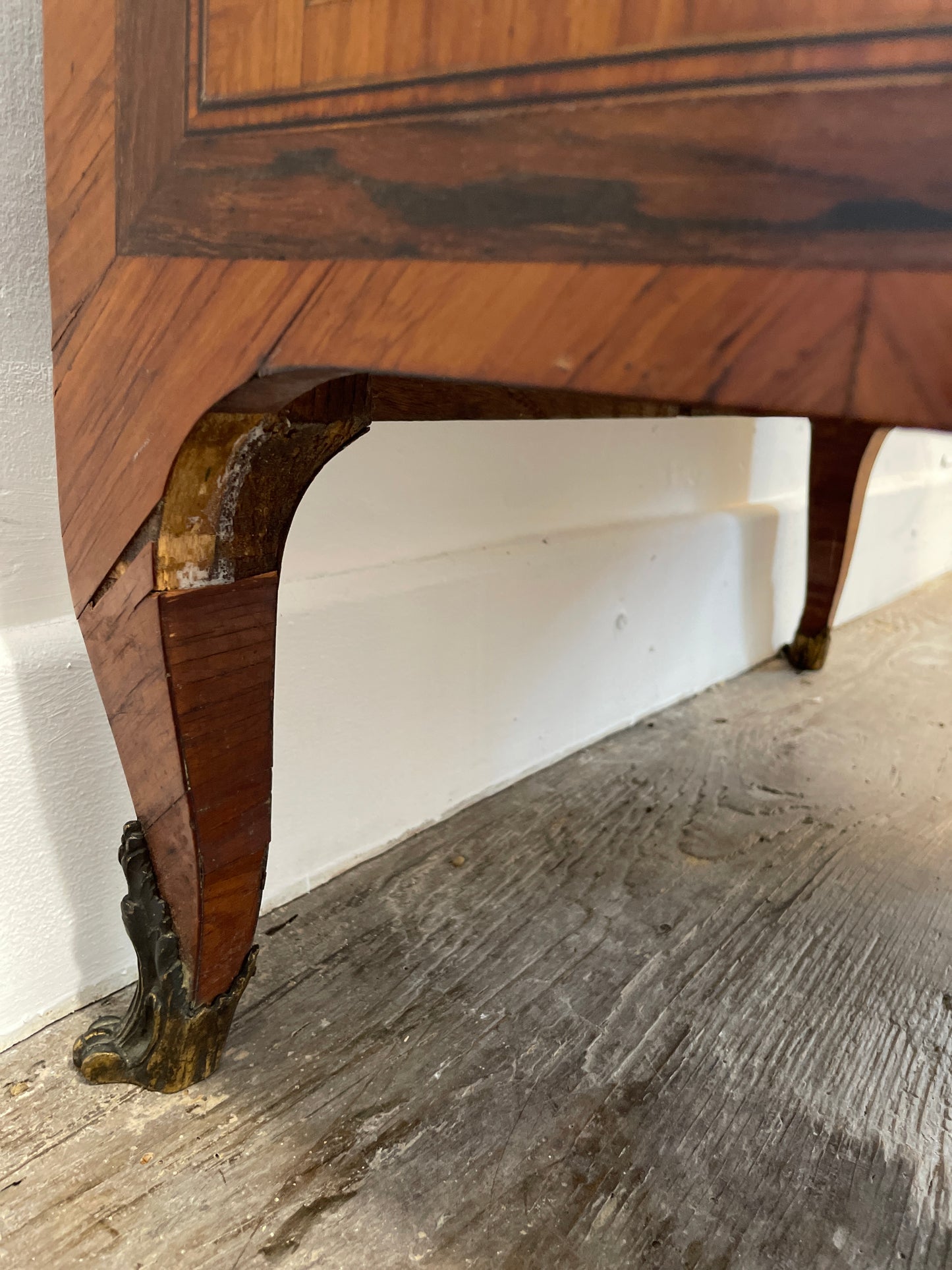 Exquisite Louis XVI-Style Marquetry Cabinet with Brass Gallery and Marble Top