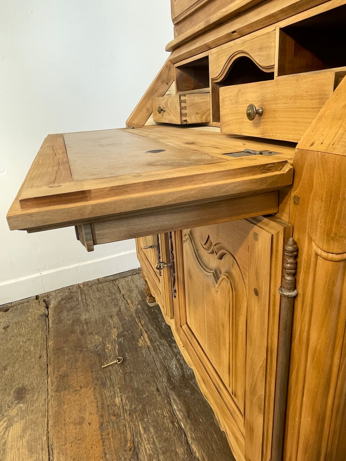 Vintage French Louis XV Secretary Desk Cabinet Cherry Wood Mid- Century