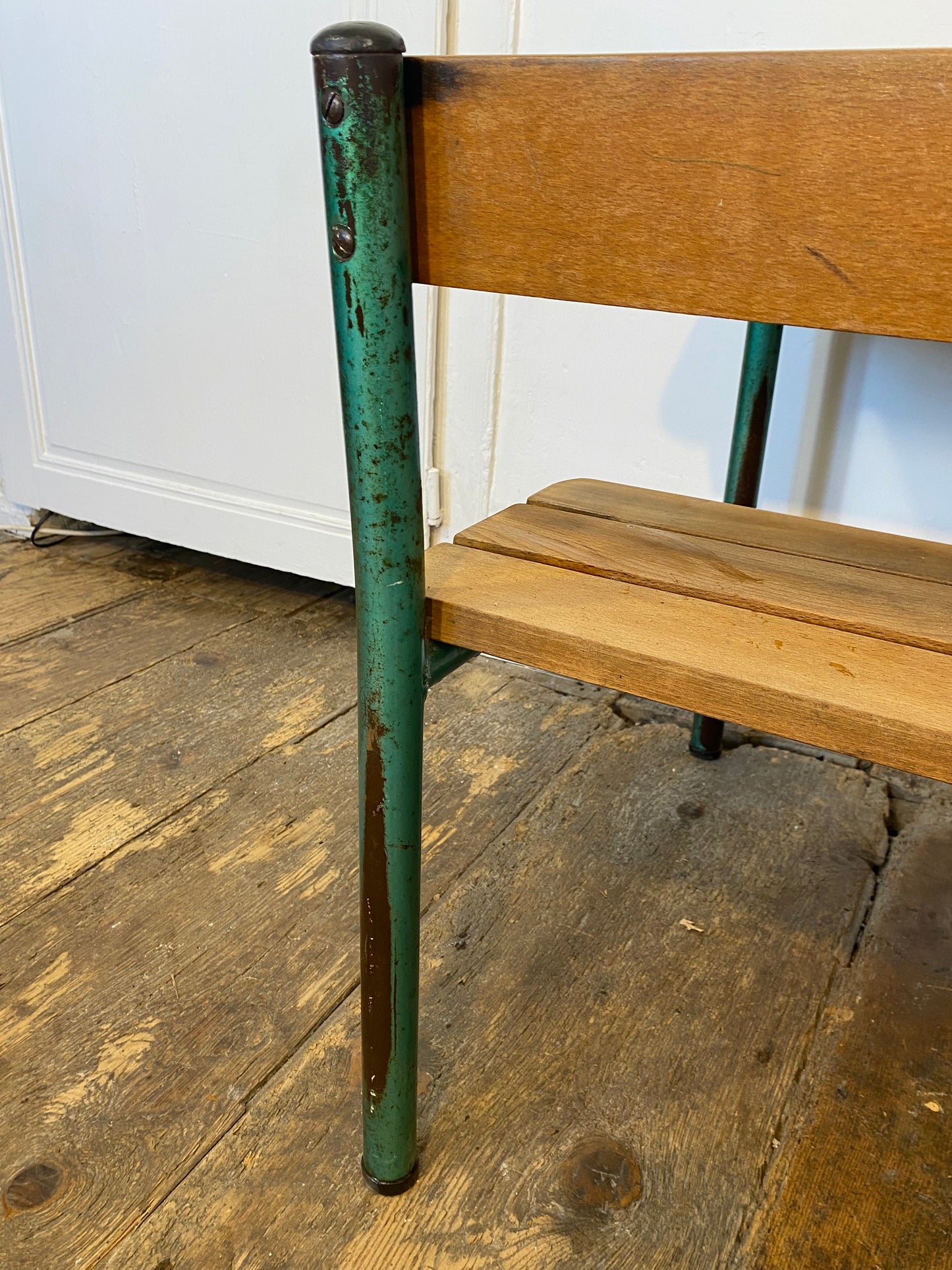 Vintage French School Desk by Delagrave – Wood & Metal Bench, Patina
