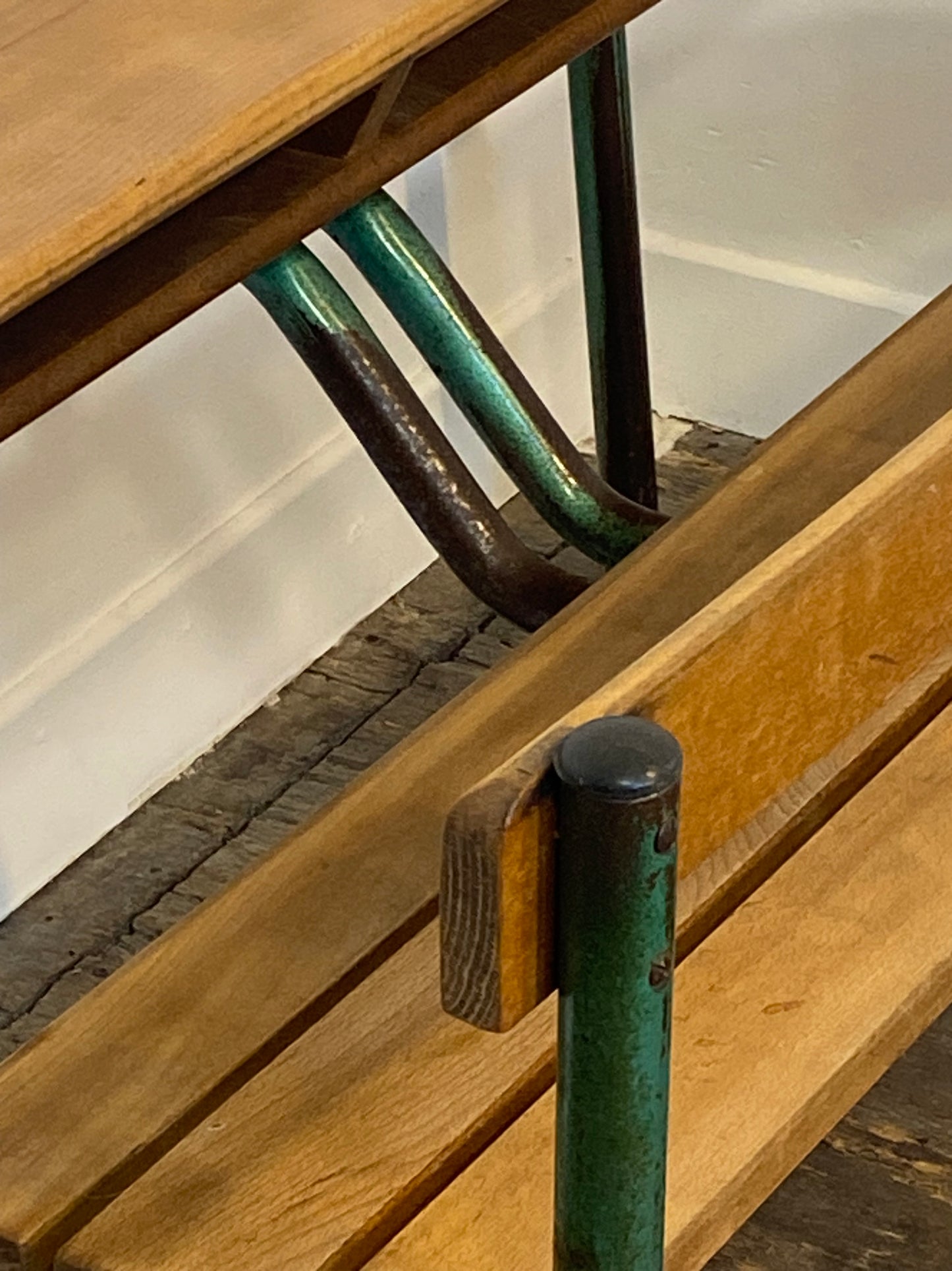 Vintage French School Desk by Delagrave – Wood & Metal Bench, Patina