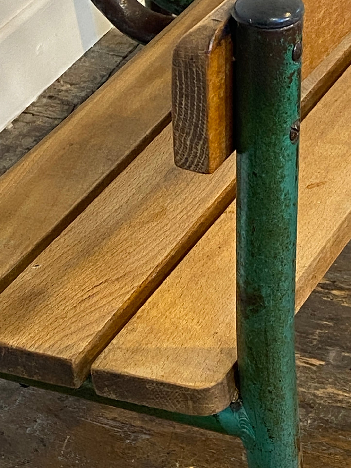 Vintage French School Desk by Delagrave – Wood & Metal Bench, Patina
