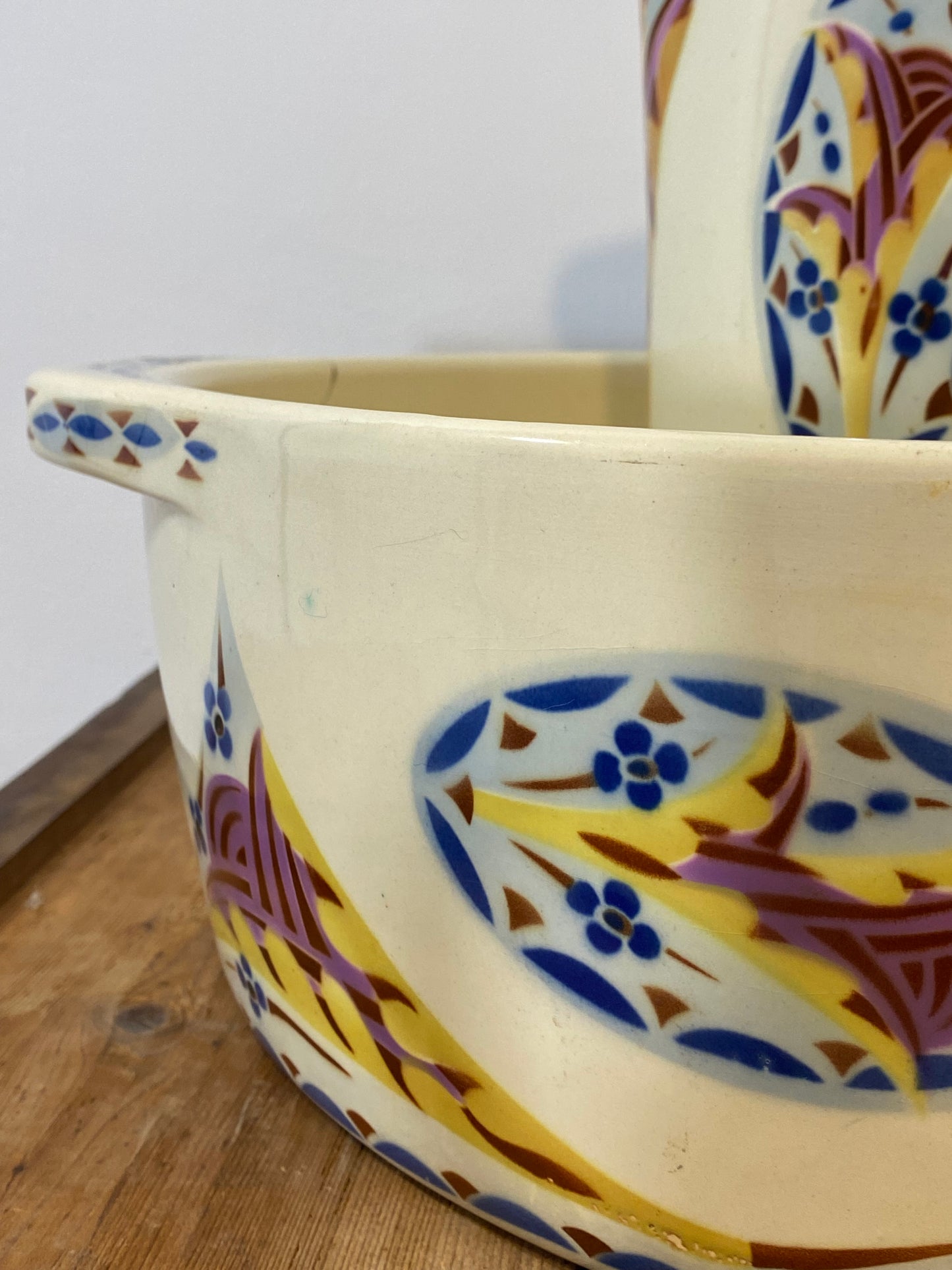 Vintage French Saint-Amand Art Deco Pitcher & Basin – Hand-Painted Floral