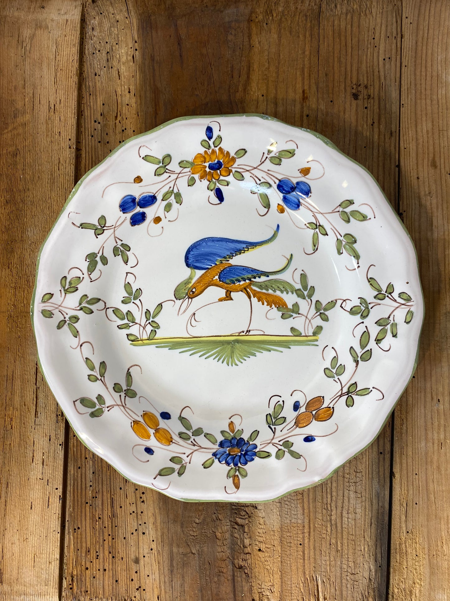 Vintage French Faience Plate Set – Moustiers Hand-Painted Pottery