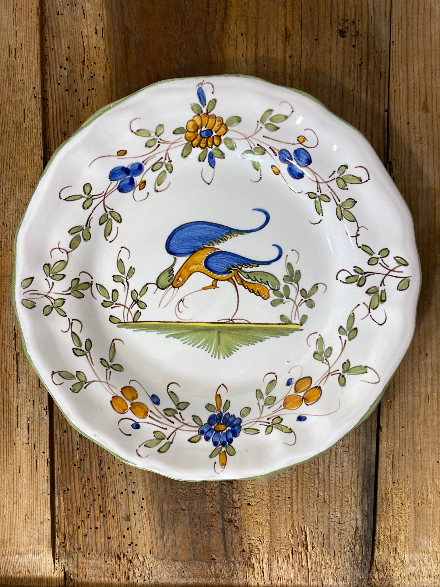 Vintage French Faience Plate Set – Moustiers Hand-Painted Pottery