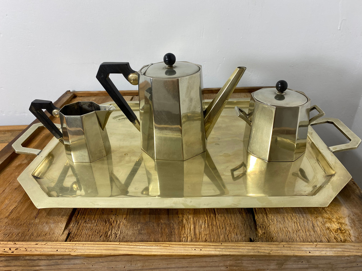 Vintage Art Deco Tea & Coffee Set with Tray – Geometric Design