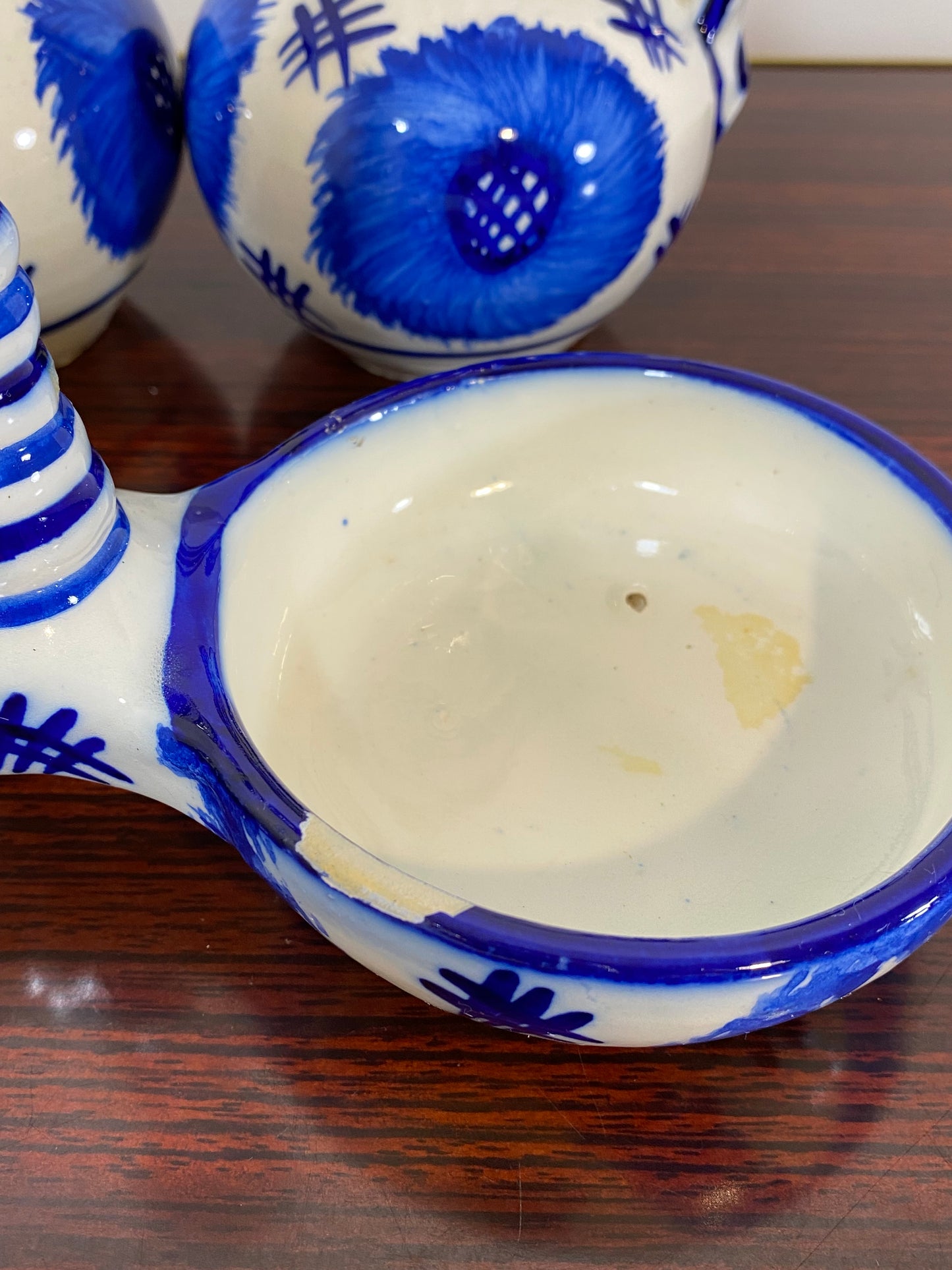 Vintage Hand-Painted Blue & White Ceramic Oil & Vinegar Cruet Set – Folk Art