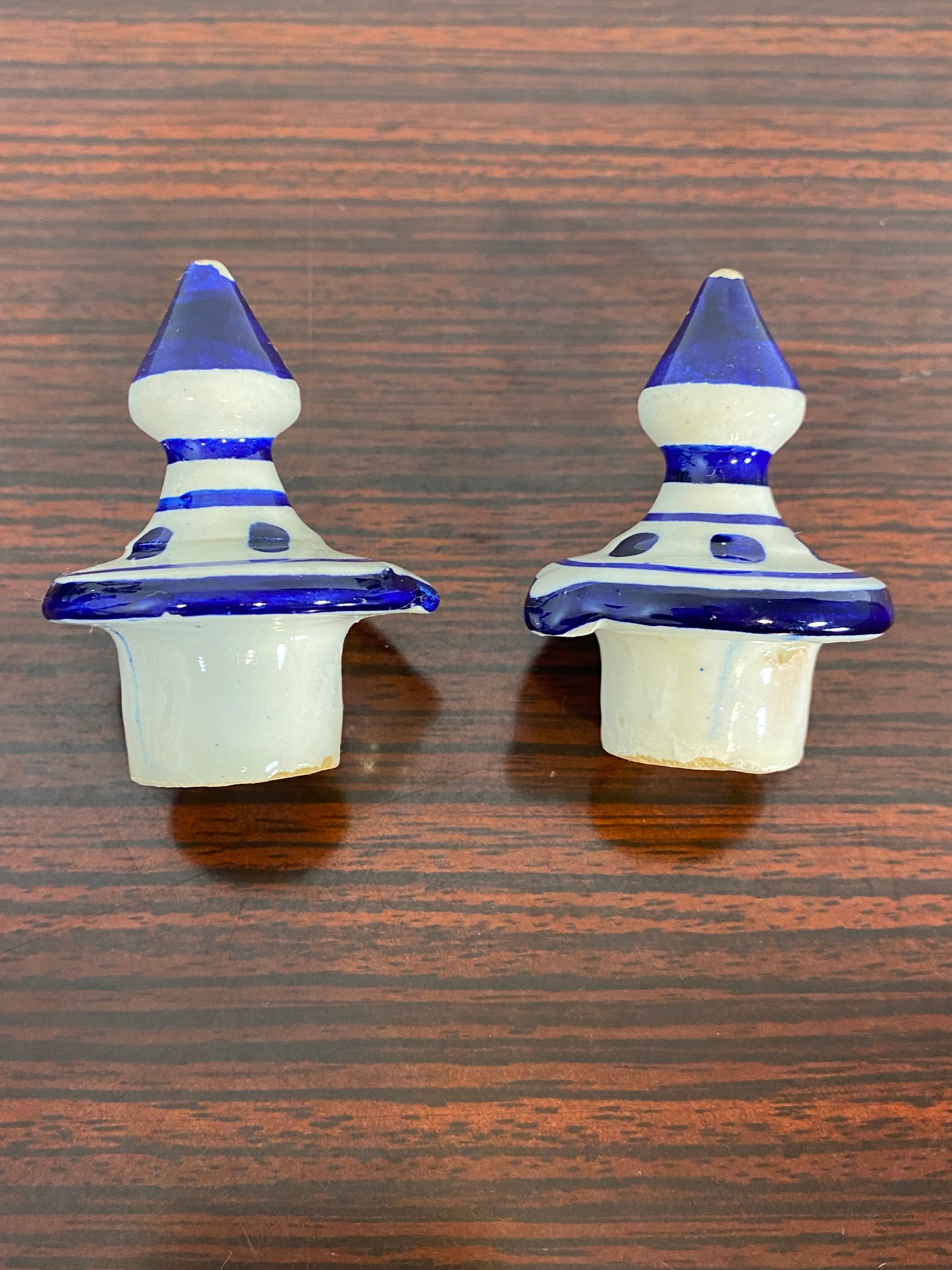 Vintage Hand-Painted Blue & White Ceramic Oil & Vinegar Cruet Set – Folk Art