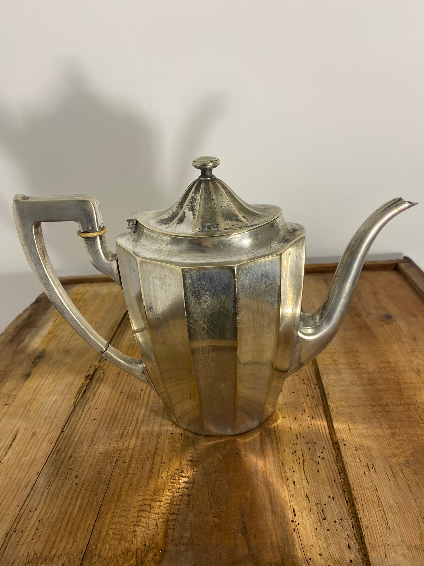 Vintage Art Deco Silver-Plated Teapot with Faceted Design
