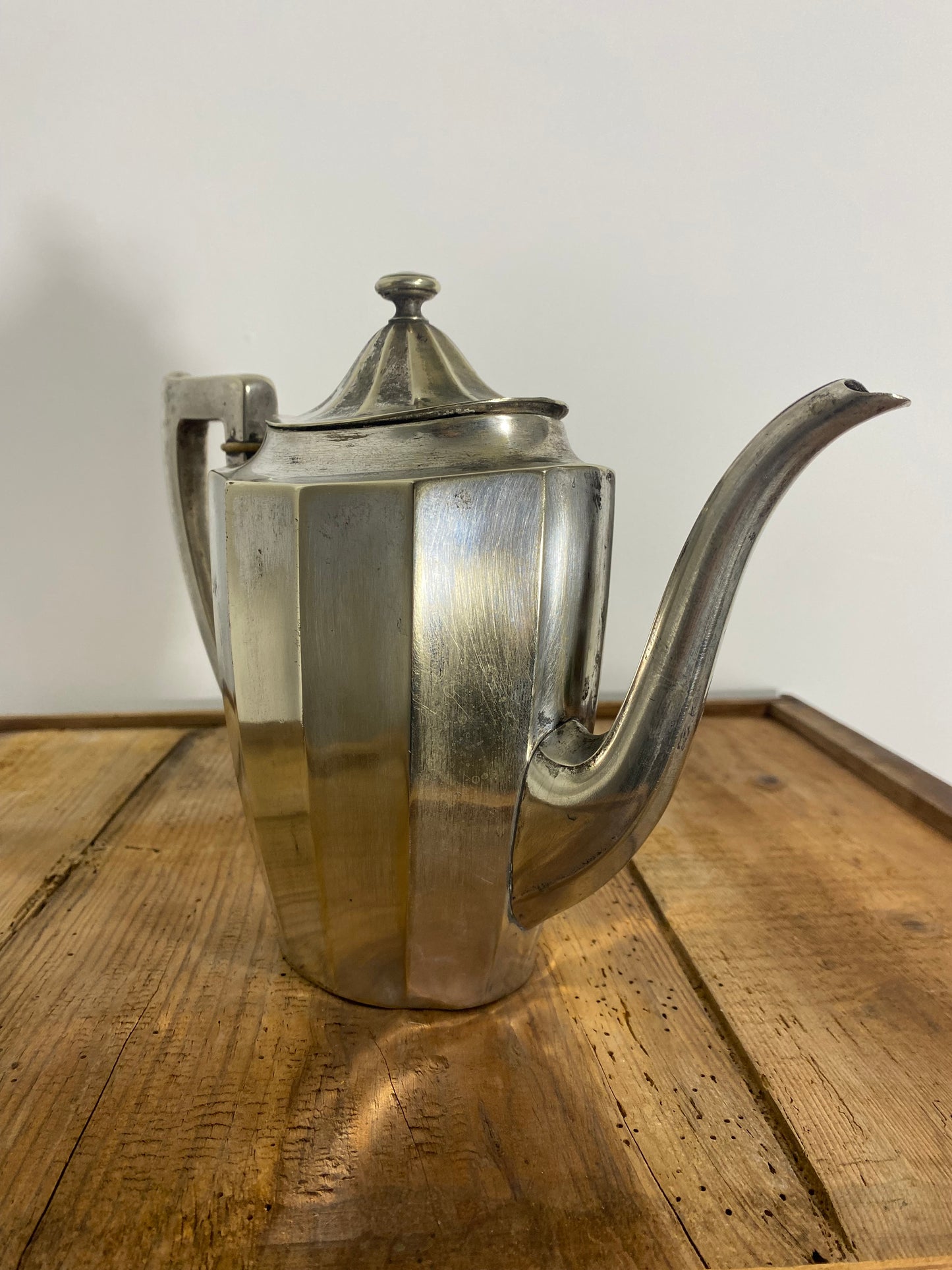 Vintage Art Deco Silver-Plated Teapot with Faceted Design