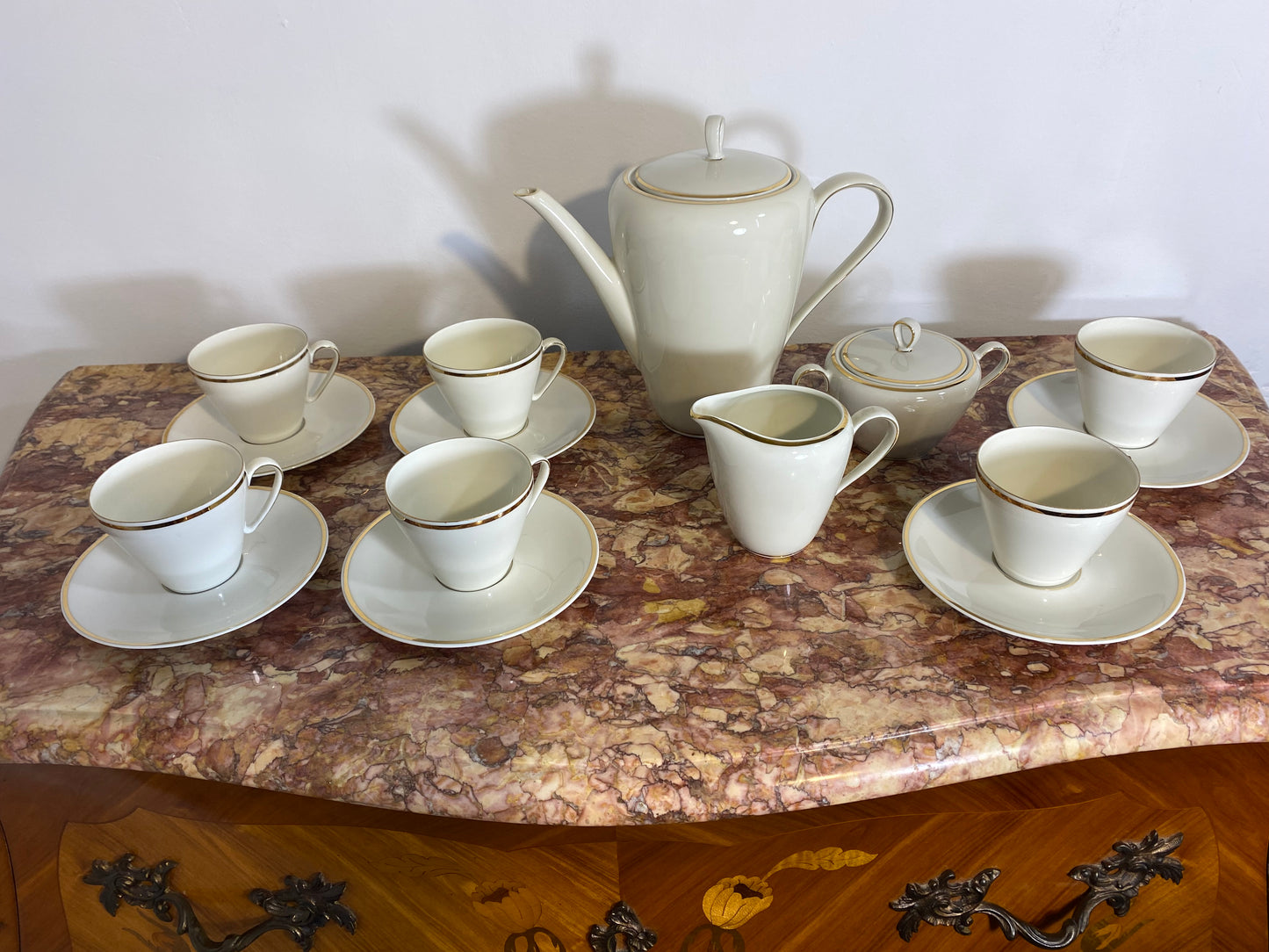 Vintage Bavarian Porcelain Tea Set – 9-Piece, Gilded Trim, Elegant