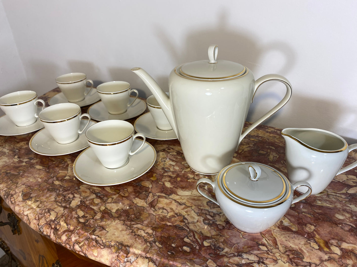 Vintage Bavarian Porcelain Tea Set – 9-Piece, Gilded Trim, Elegant