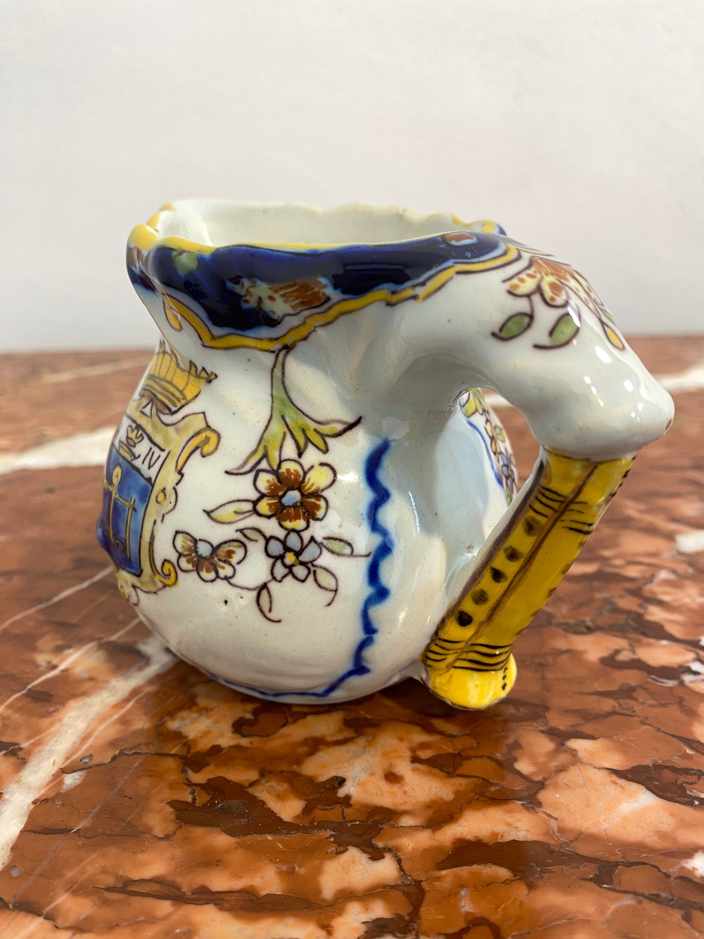 Antique French Faience Pitcher, Hand-Painted, Late 19th Century