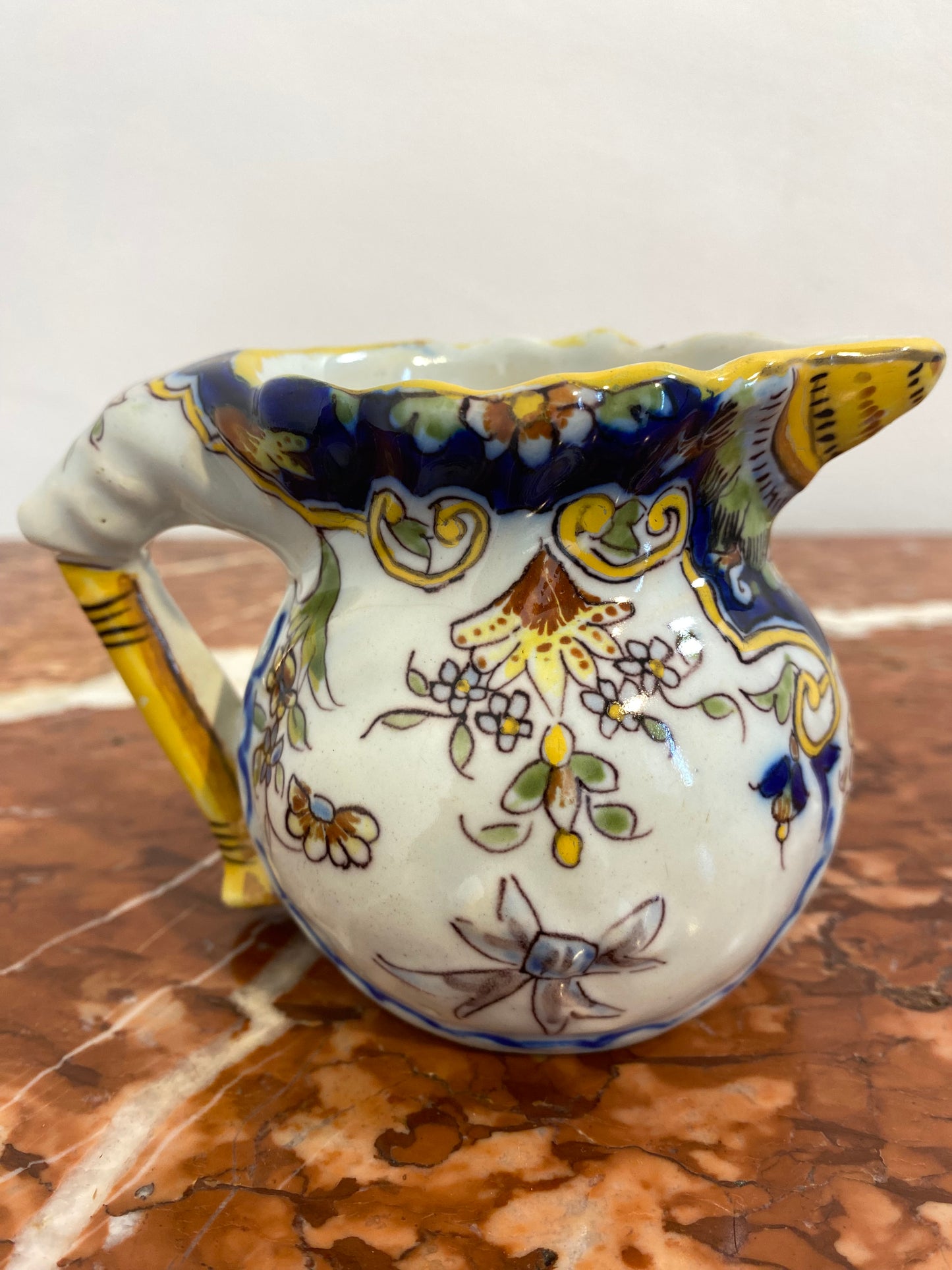 Antique French Faience Pitcher, Hand-Painted, Late 19th Century