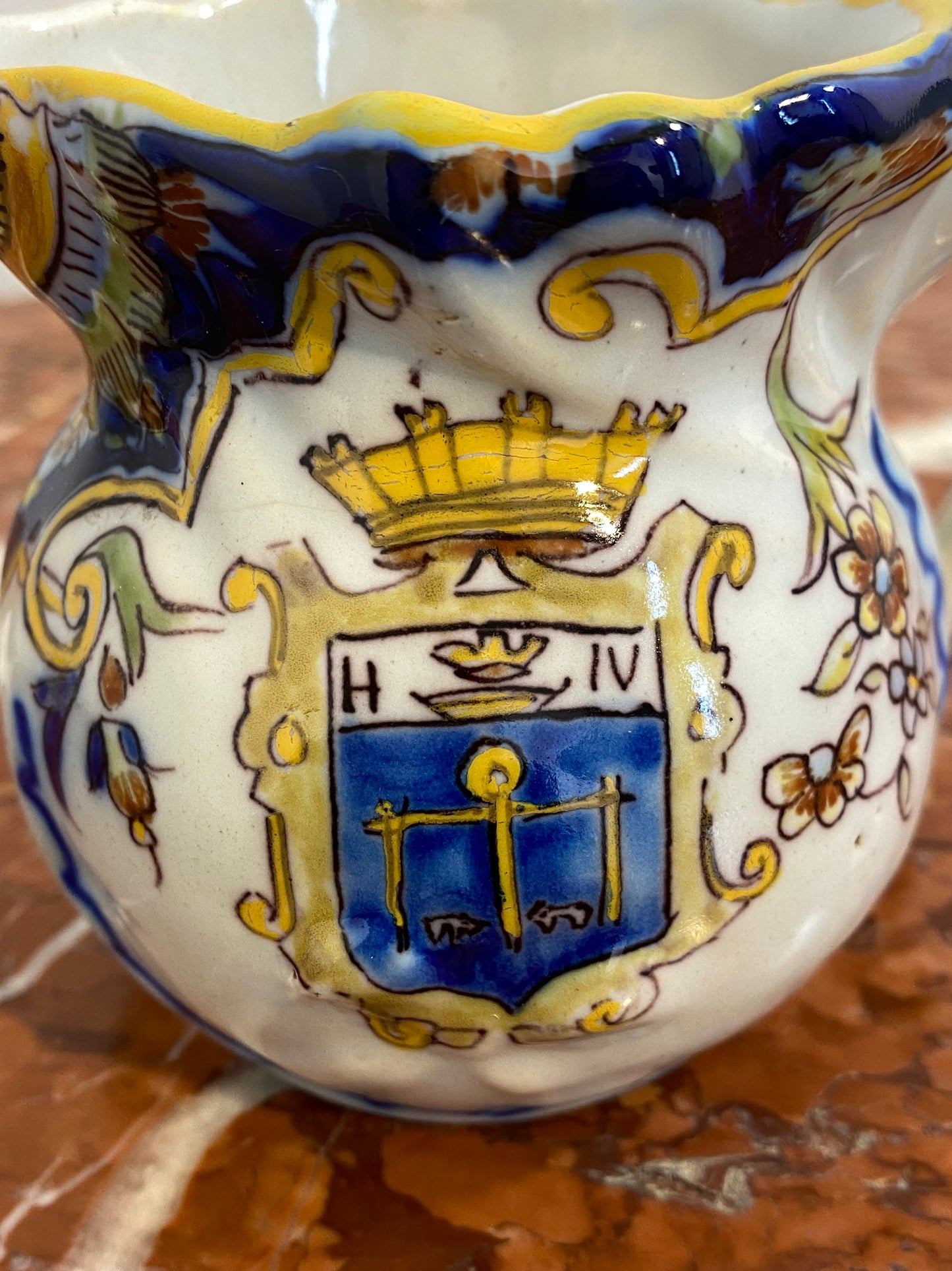 Antique French Faience Pitcher, Hand-Painted, Late 19th Century