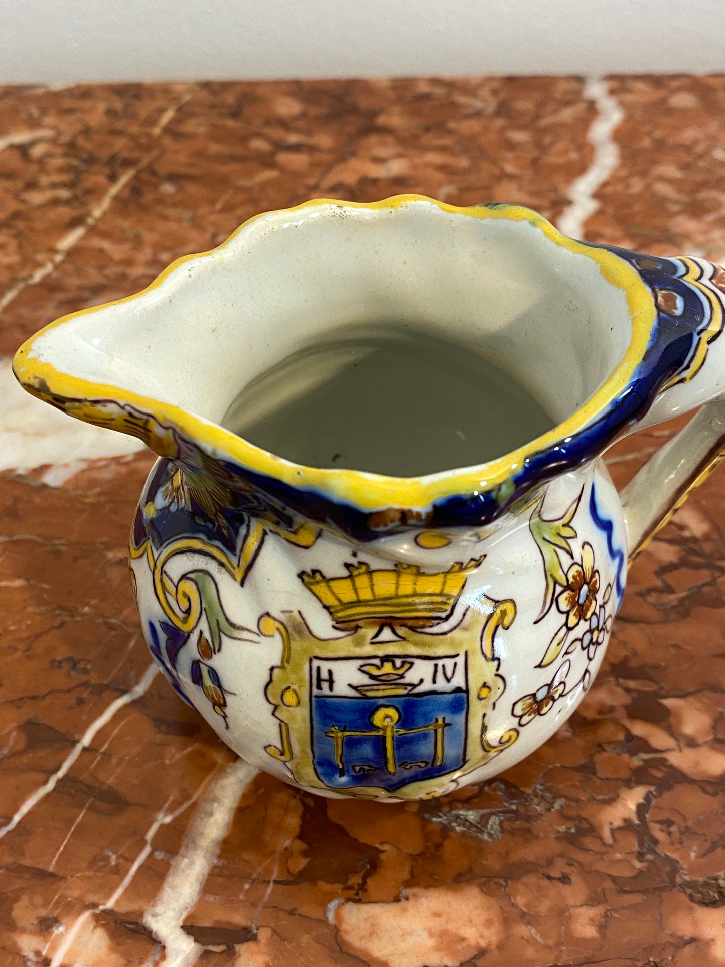 Antique French Faience Pitcher, Hand-Painted, Late 19th Century
