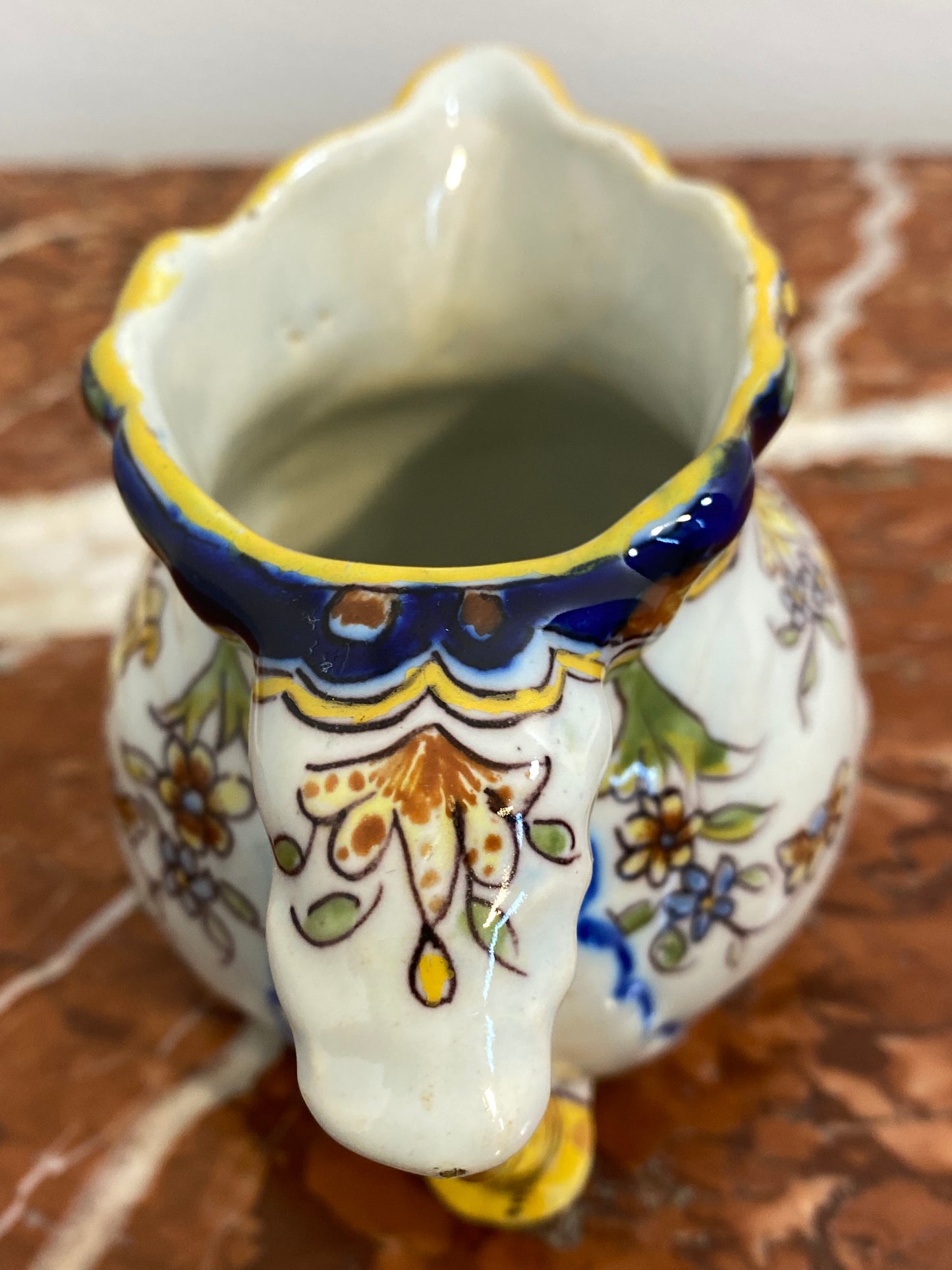 Antique French Faience Pitcher, Hand-Painted, Late 19th Century