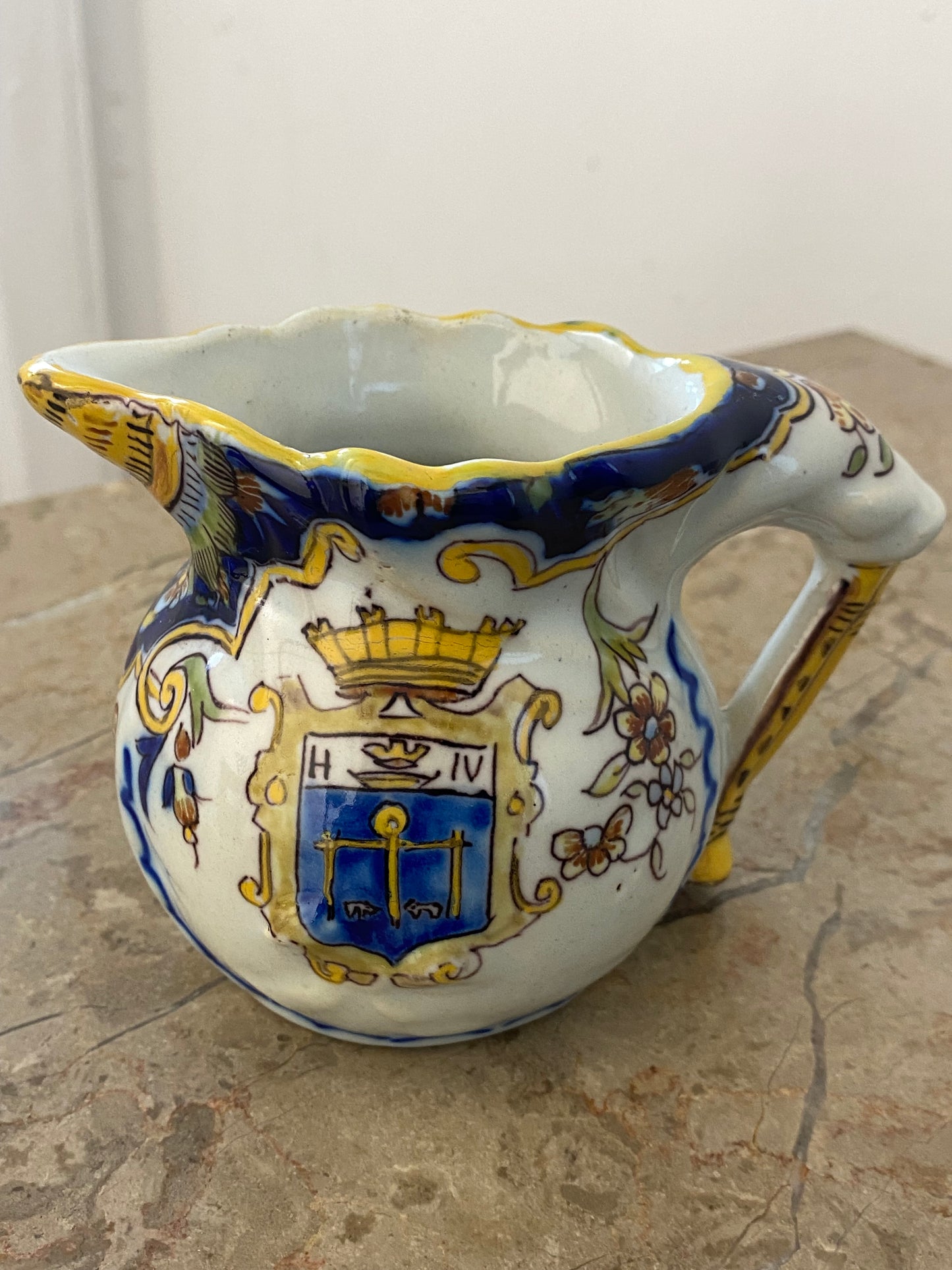 Antique French Faience Pitcher, Hand-Painted, Late 19th Century