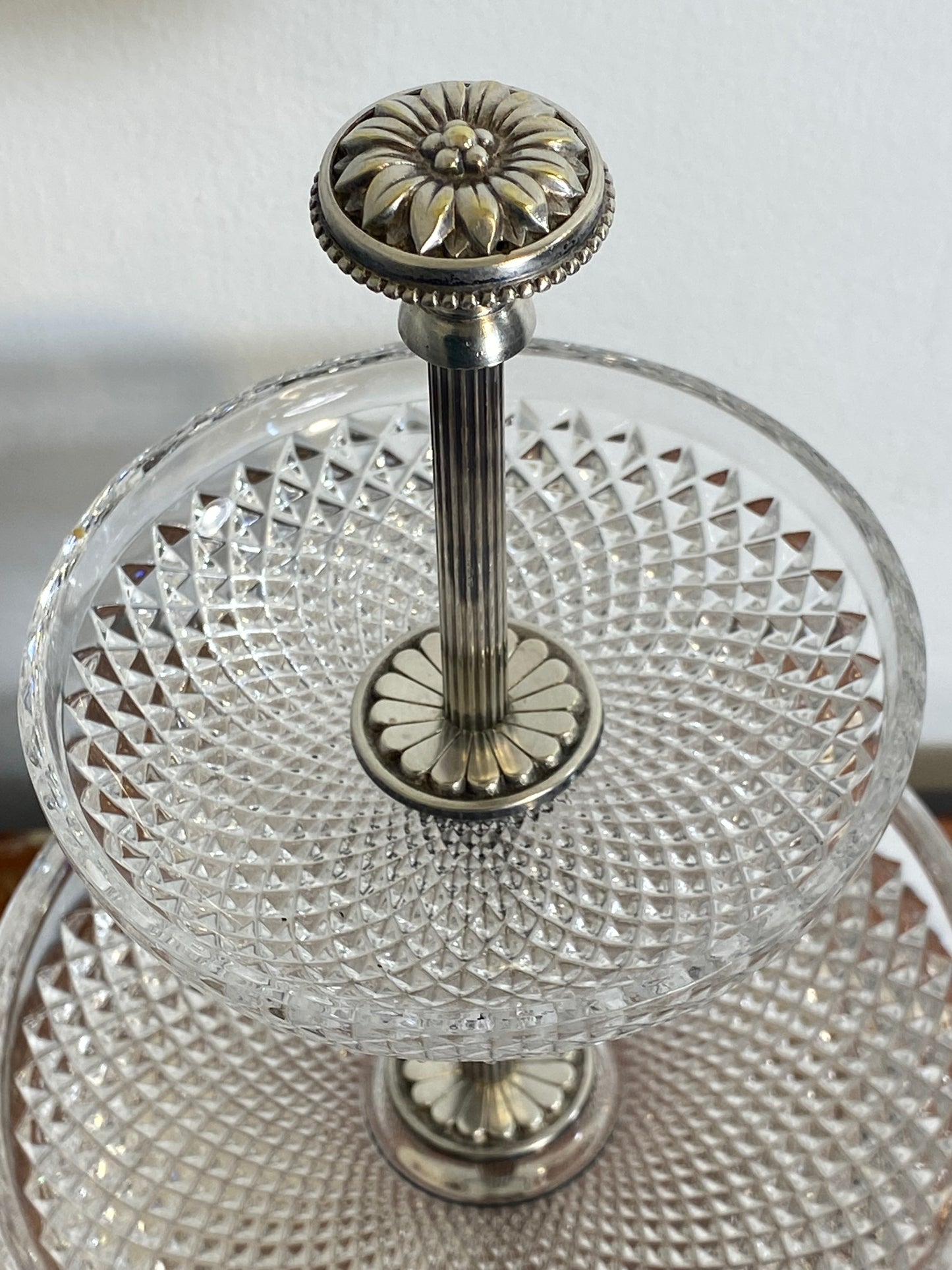 Vintage Crystal & Silver-Plated Three-Tier Étagère – Mid-20th Century