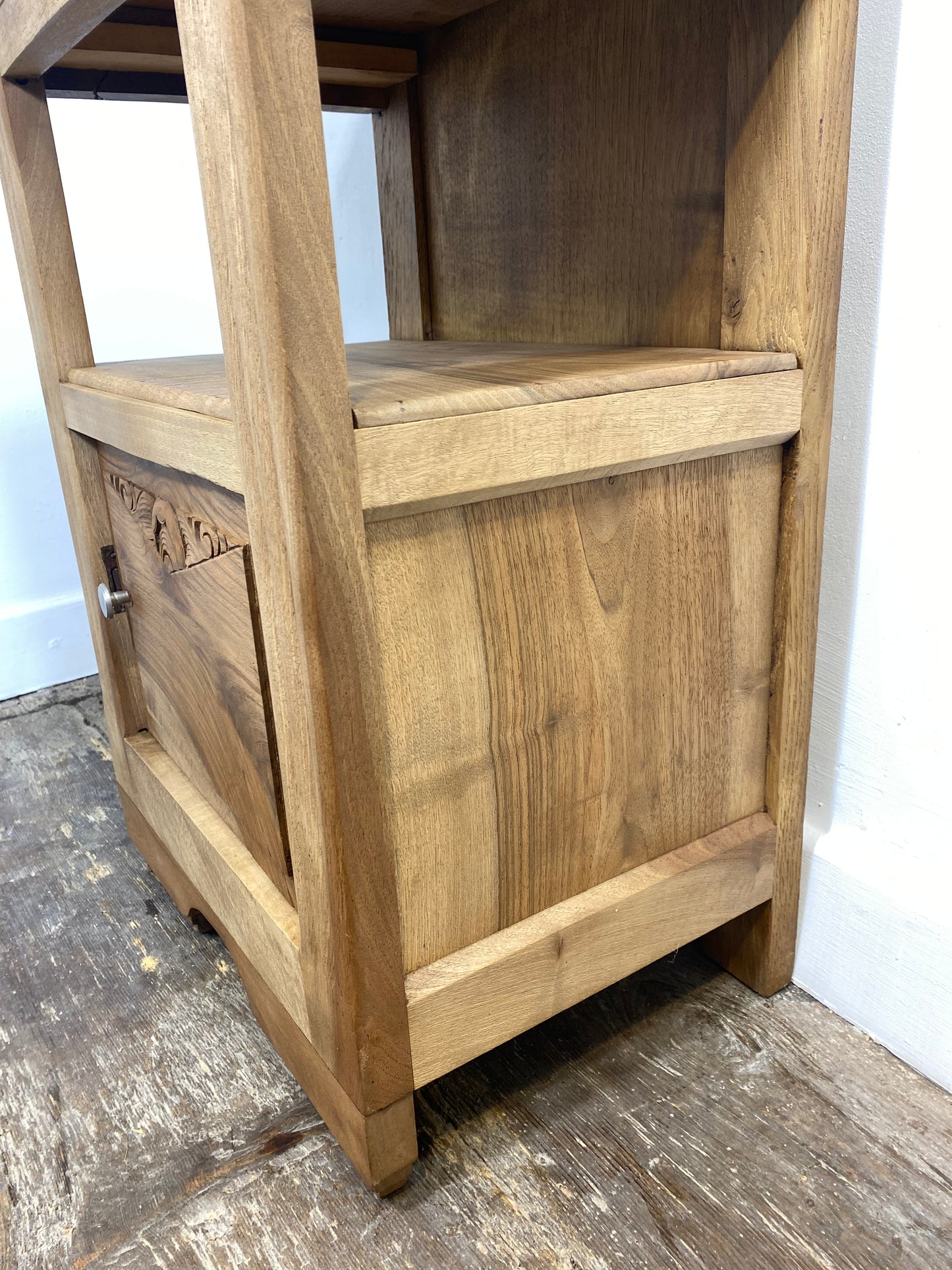 Antique Provincial Walnut Bedside Cabinet with Red Marble Top