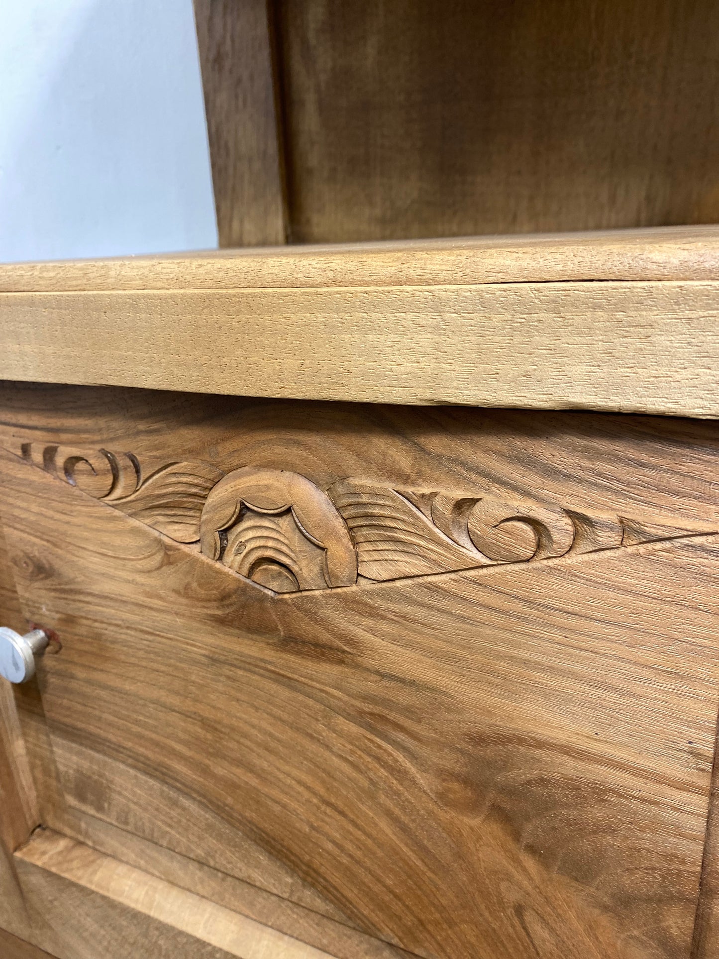 Antique Provincial Walnut Bedside Cabinet with Red Marble Top