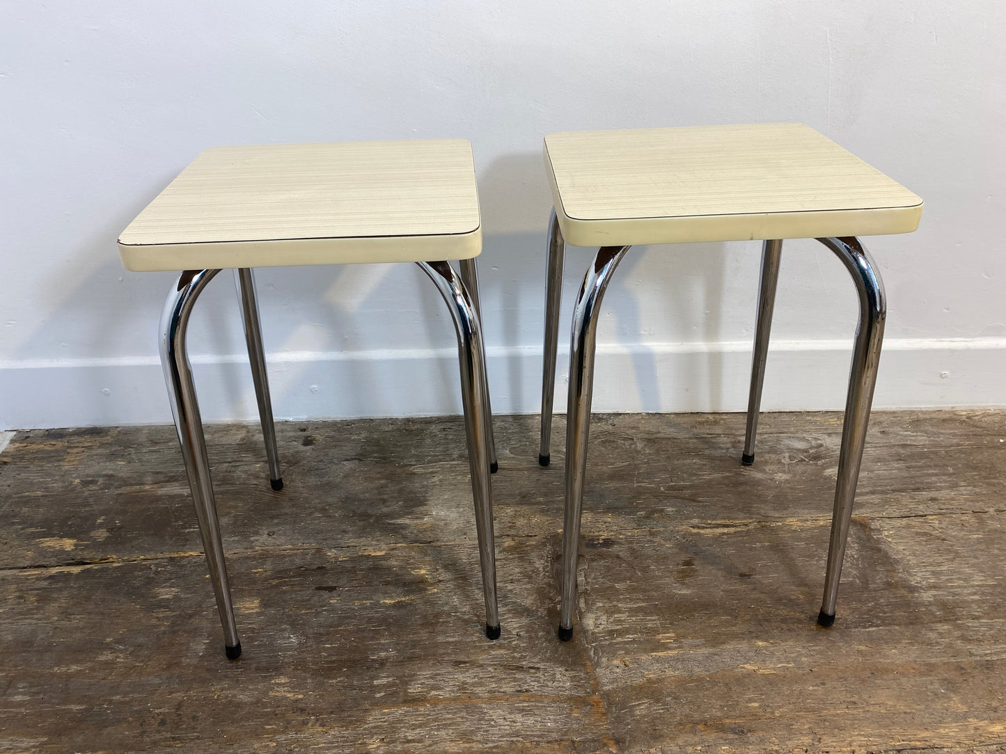 Set of 2 Vintage Mid-Century Stools – White Formica & Chrome