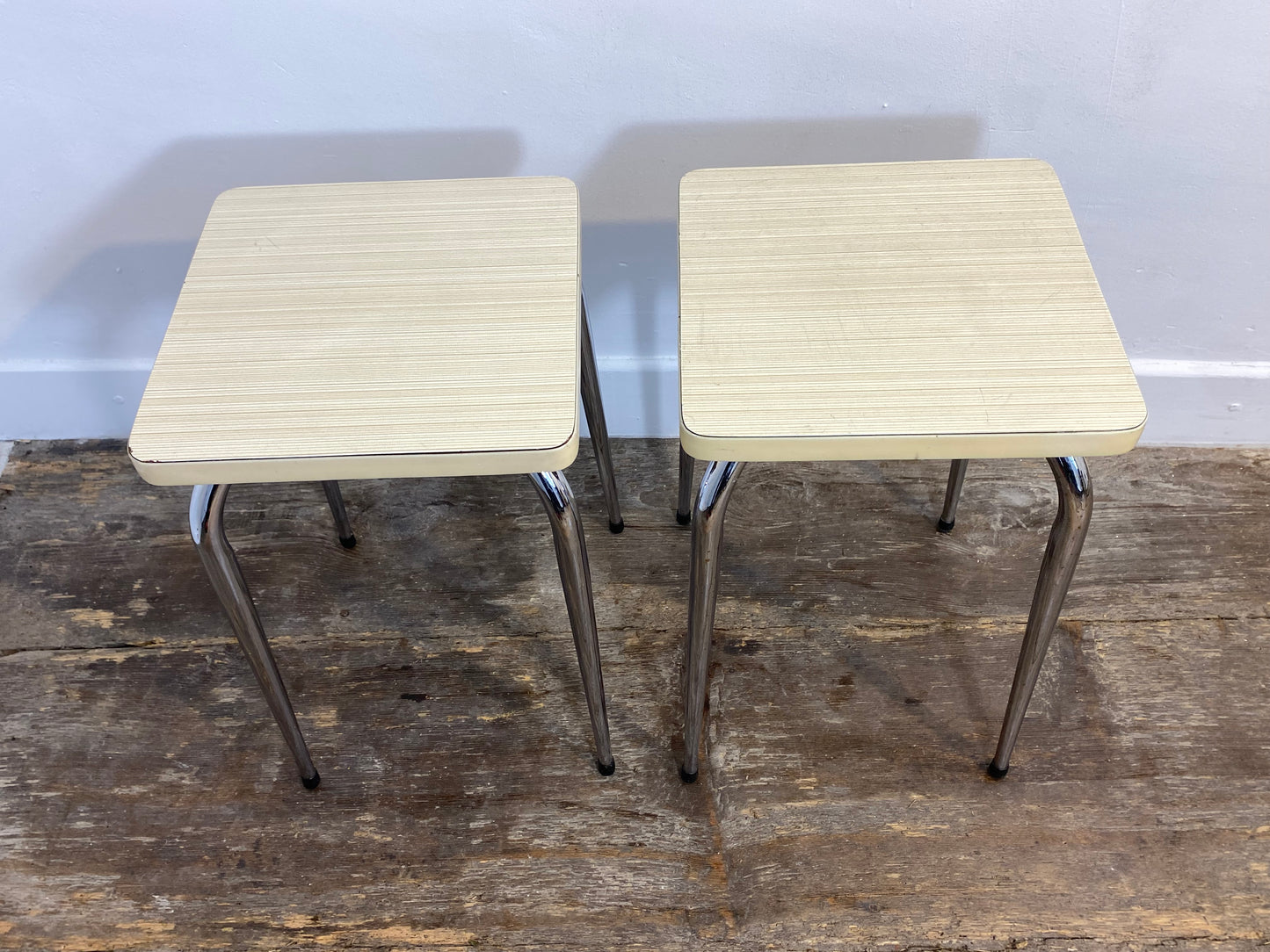 Set of 2 Vintage Mid-Century Stools – White Formica & Chrome