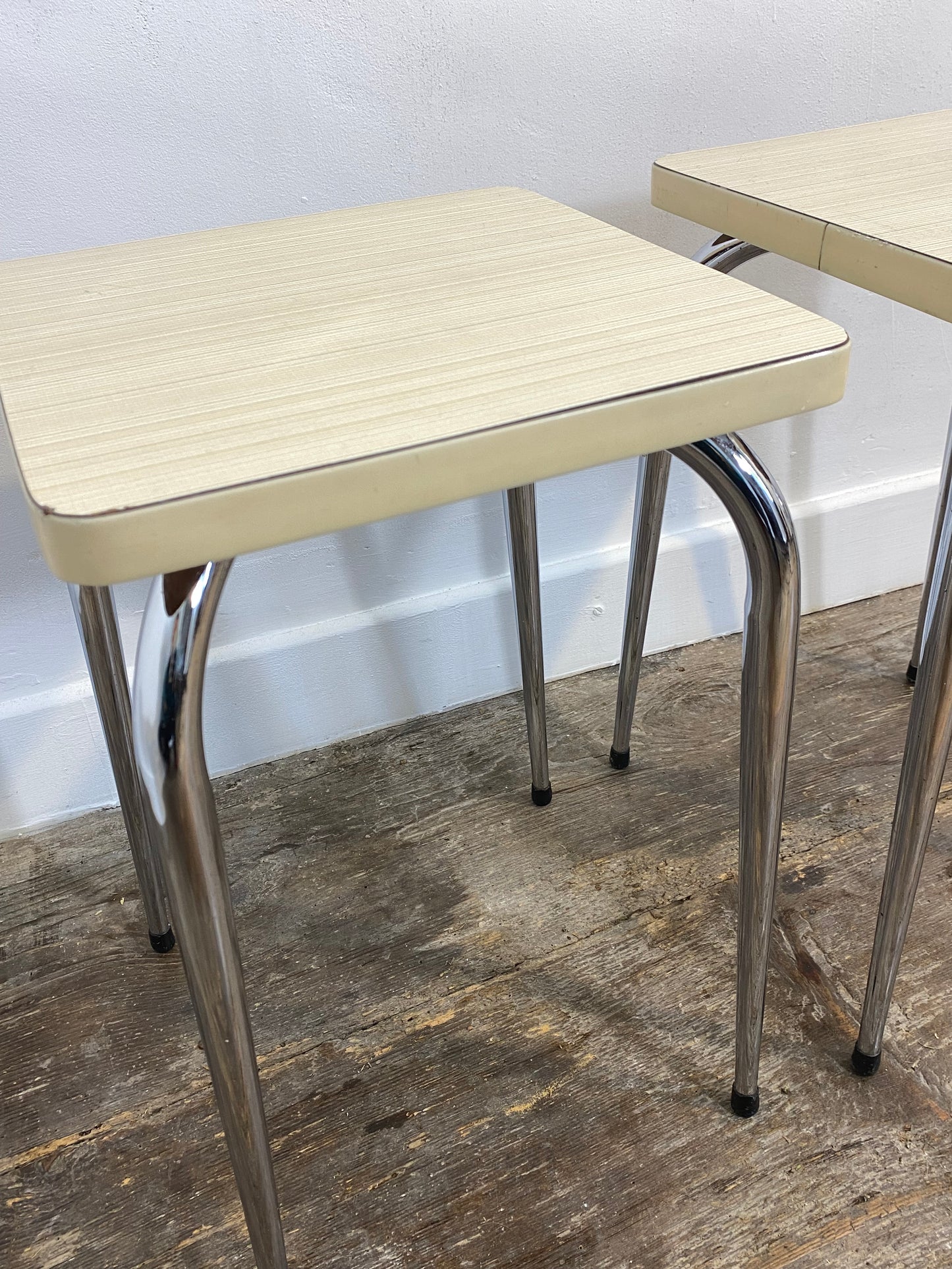 Set of 2 Vintage Mid-Century Stools – White Formica & Chrome