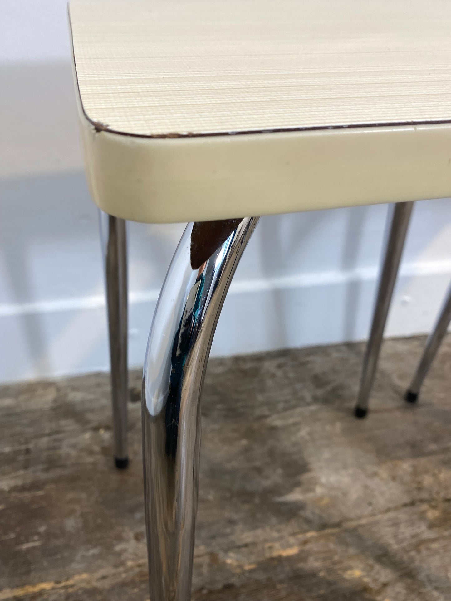 Set of 2 Vintage Mid-Century Stools – White Formica & Chrome