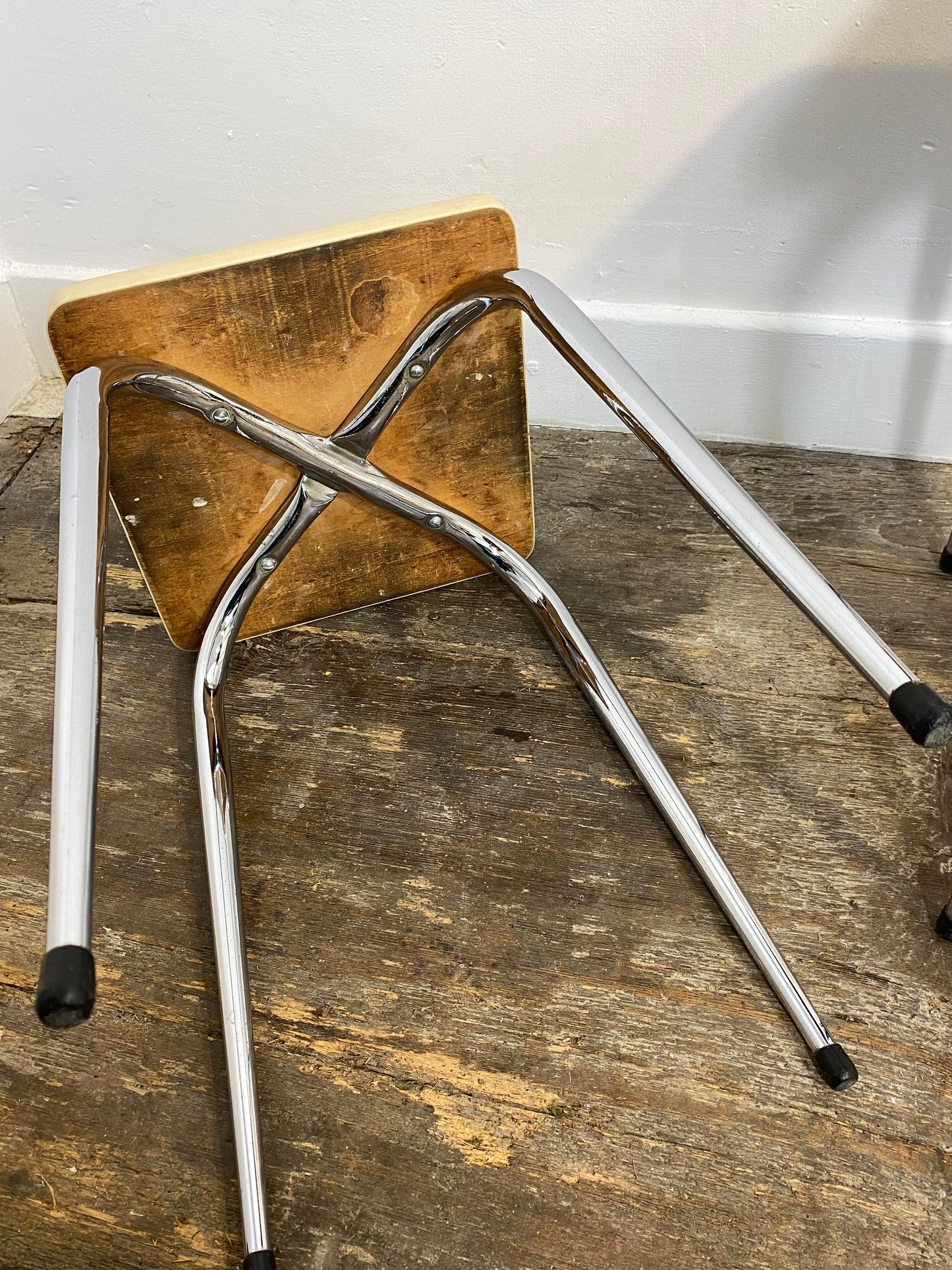 Set of 2 Vintage Mid-Century Stools – White Formica & Chrome
