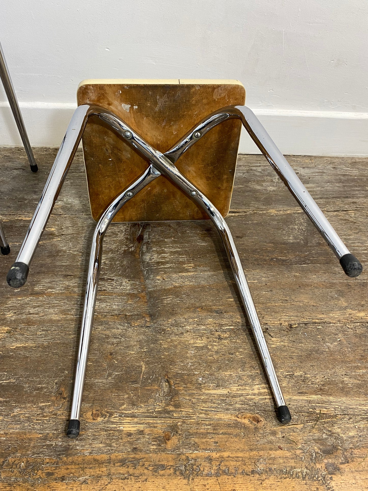 Set of 2 Vintage Mid-Century Stools – White Formica & Chrome