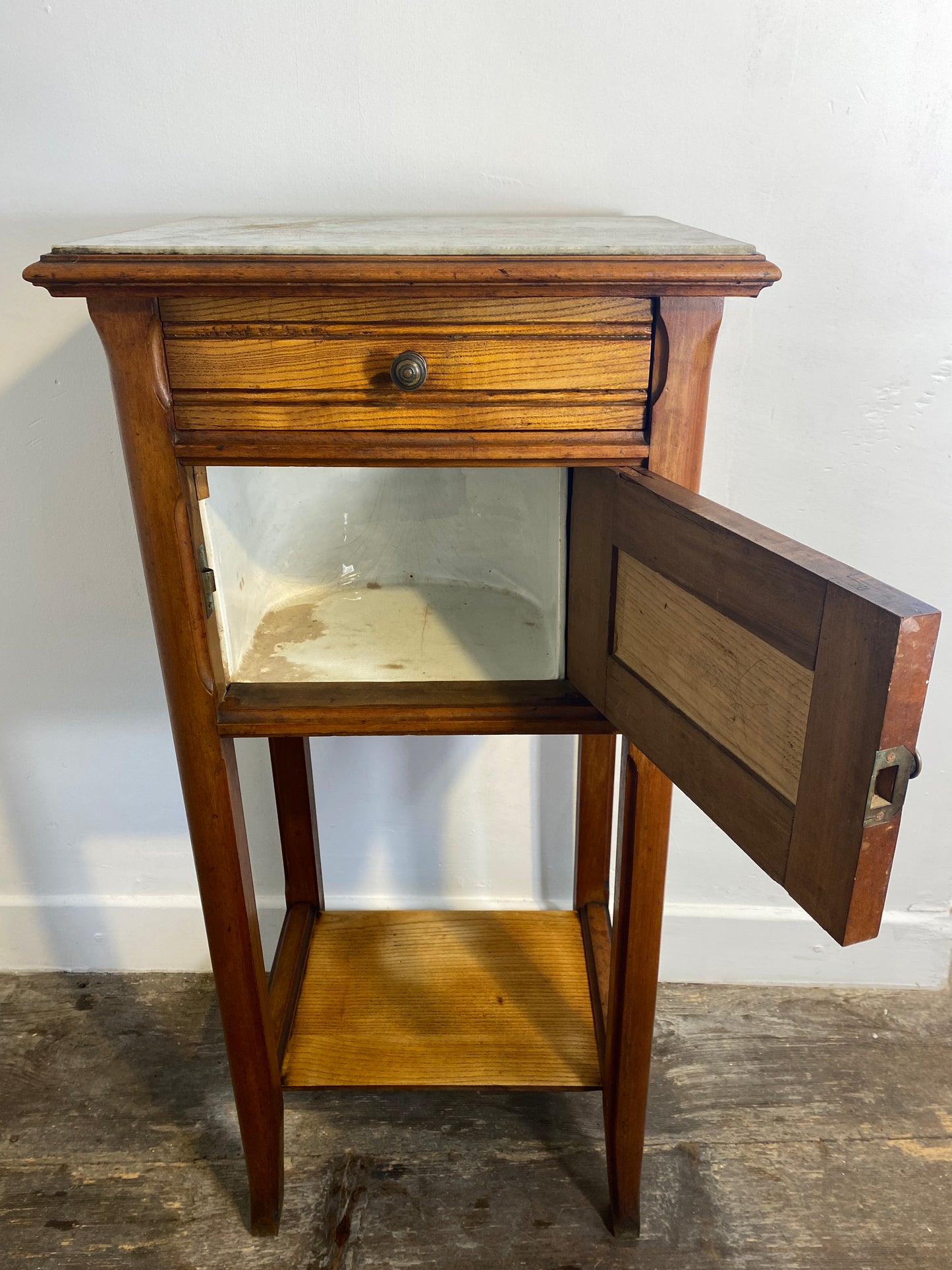 French Provincial Marble-Topped Cabinet with Ceramic Lining