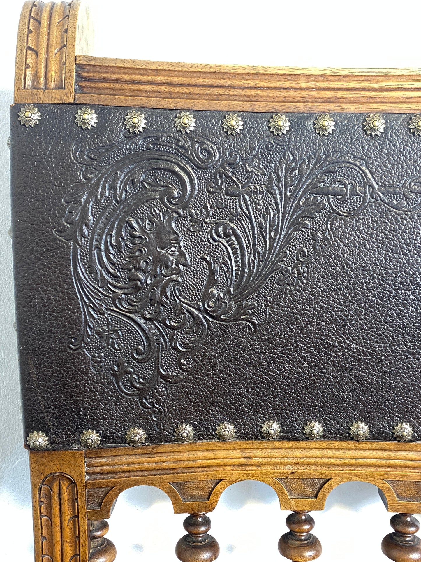Set of 6 Antique Renaissance Revival Dining Chairs – Embossed Leather