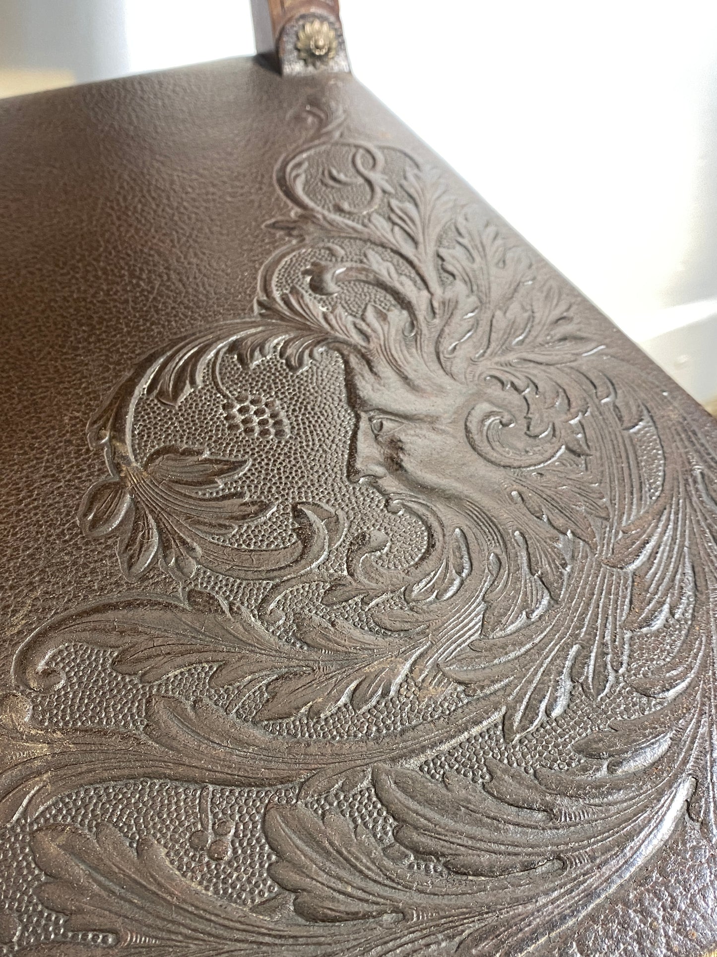 Set of 6 Antique Renaissance Revival Dining Chairs – Embossed Leather