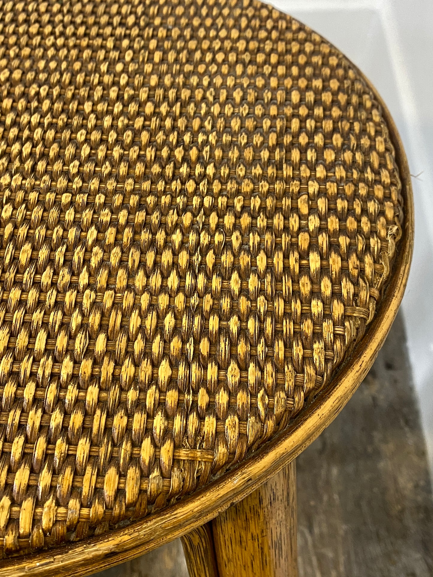 Vintage Rattan & Cane Stool – Mid-Century Coastal Style