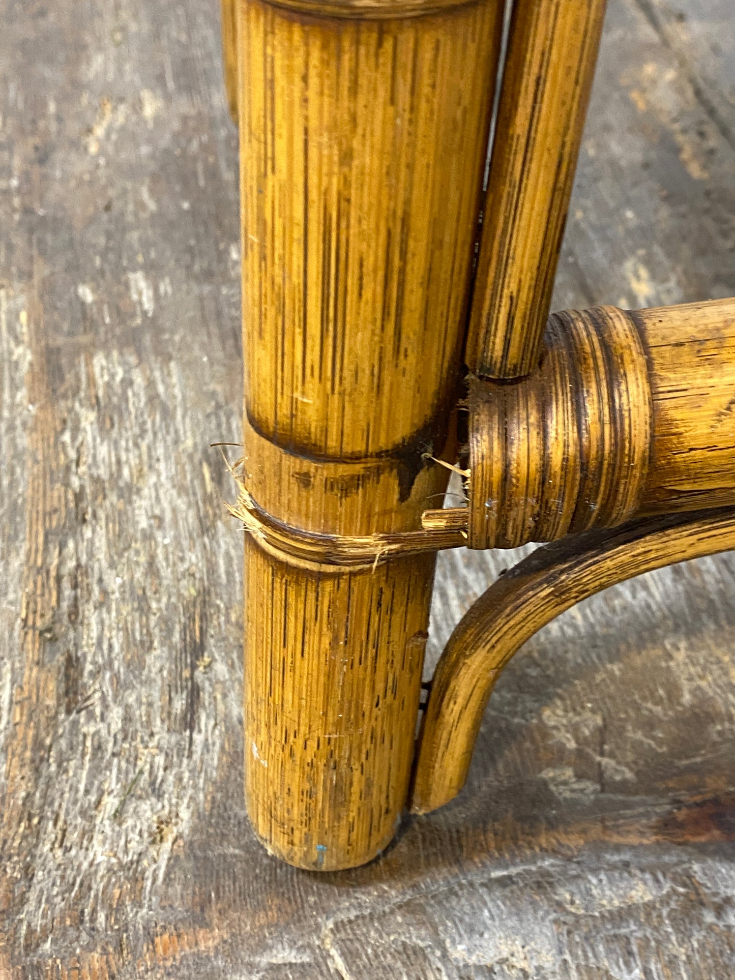Vintage Rattan & Cane Stool – Mid-Century Coastal Style