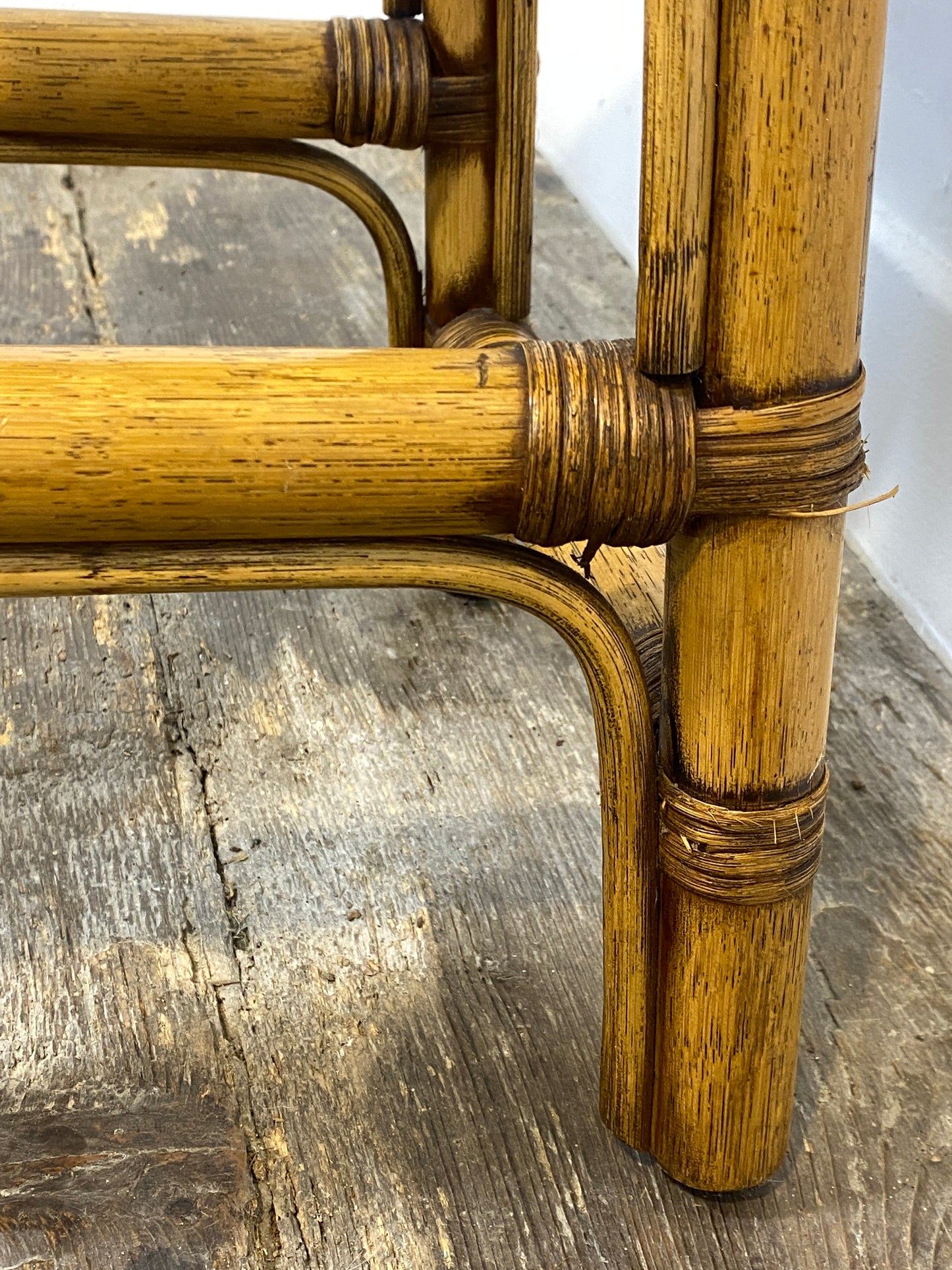 Vintage Rattan & Cane Stool – Mid-Century Coastal Style