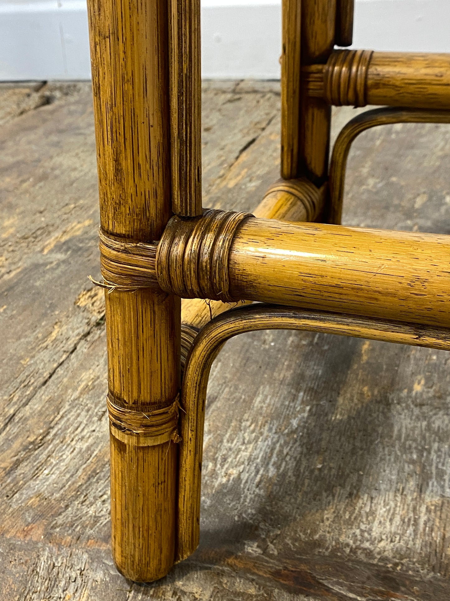 Vintage Rattan & Cane Stool – Mid-Century Coastal Style