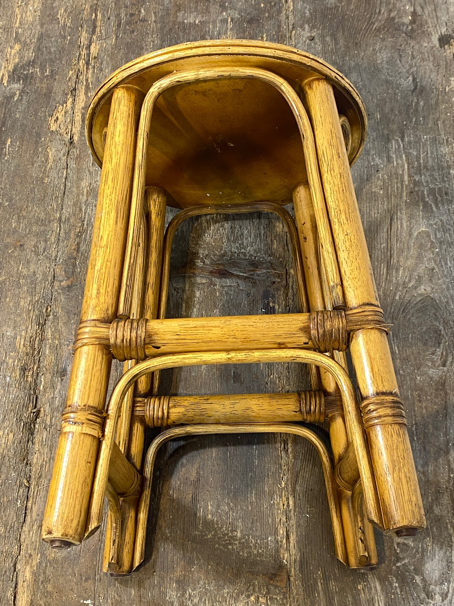 Vintage Rattan & Cane Stool – Mid-Century Coastal Style