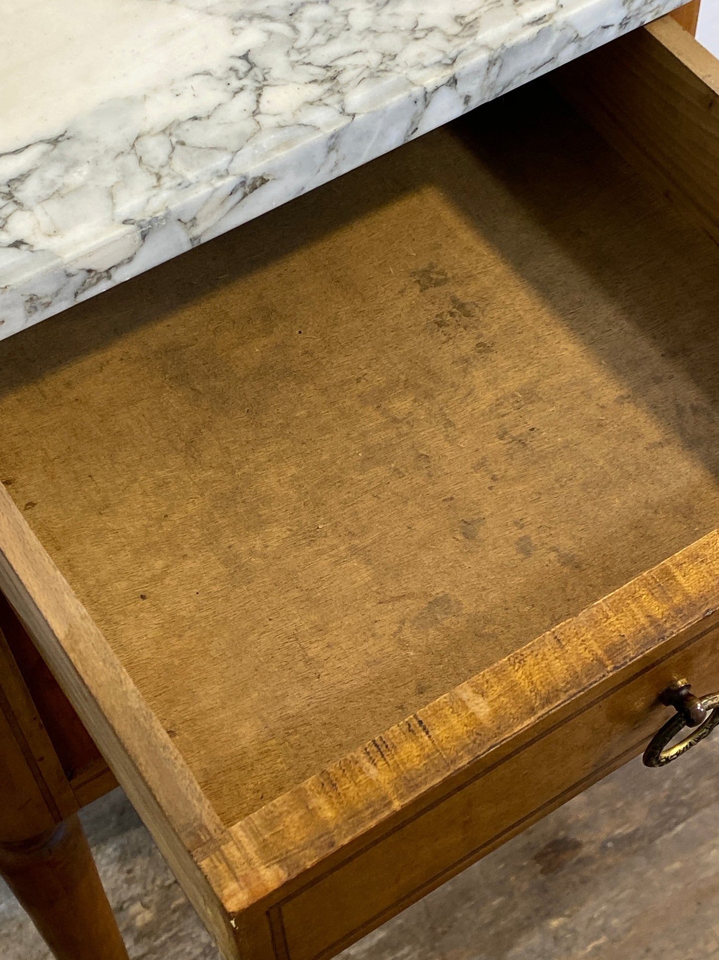 Antique Louis XVI-Style Marble-Top Nightstand with Marquetry