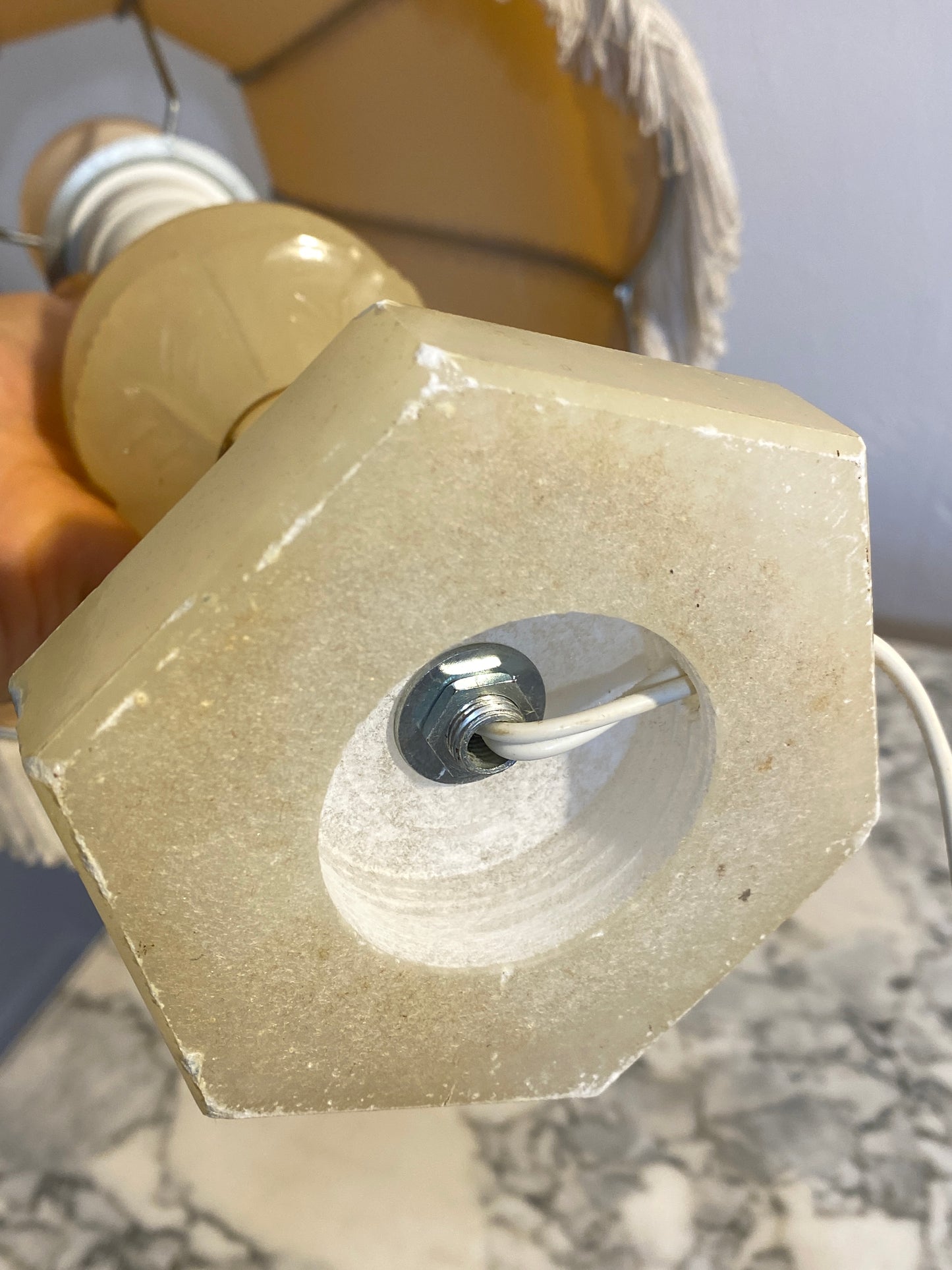 Vintage Alabaster Table Lamp – Victorian Revival Shade, 1930s-40s
