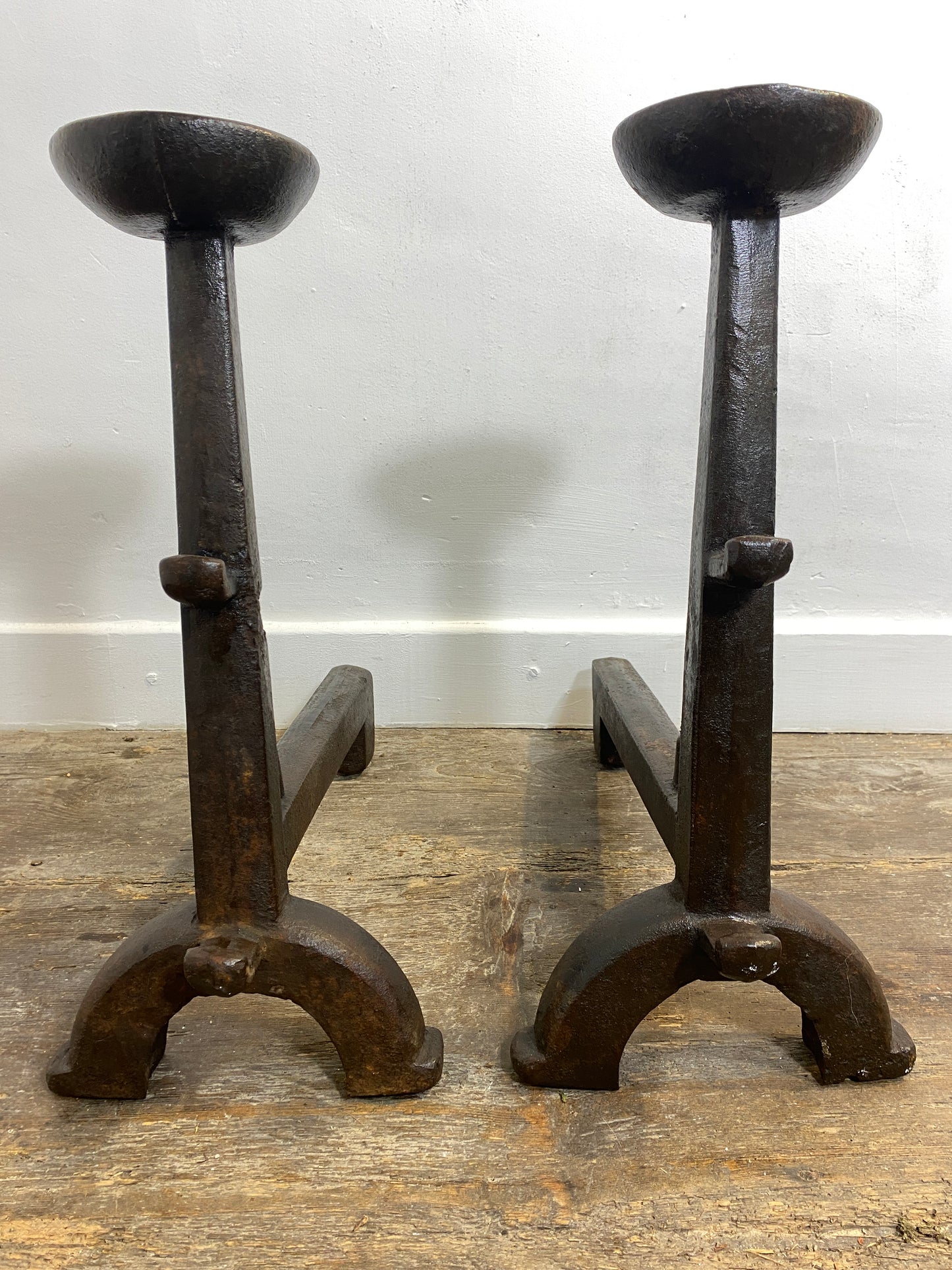Antique Cast Iron Andirons Rustic 1900s Fireplace Accessories Log Holders Decor