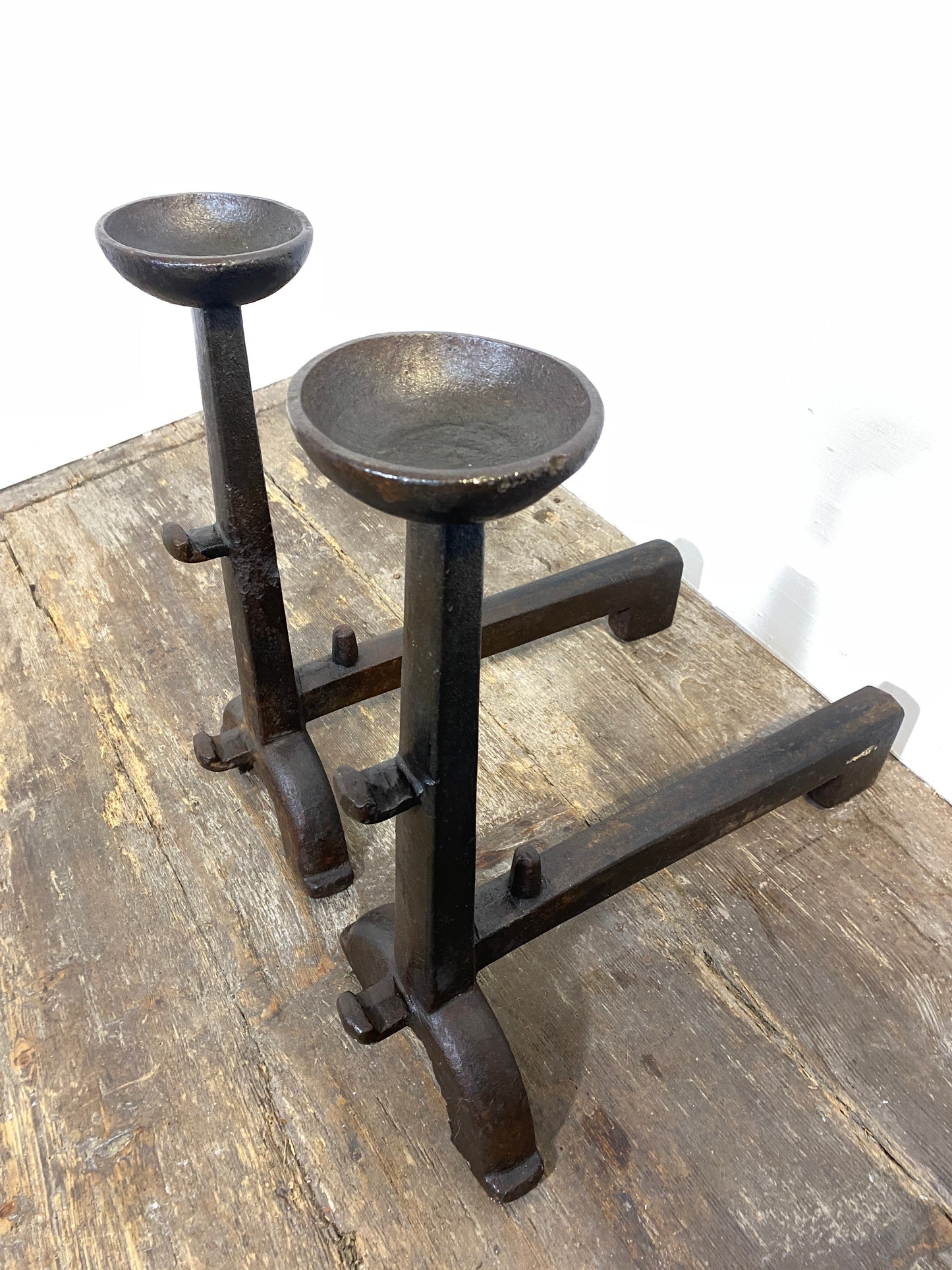 Antique Cast Iron Andirons Rustic 1900s Fireplace Accessories Log Holders Decor