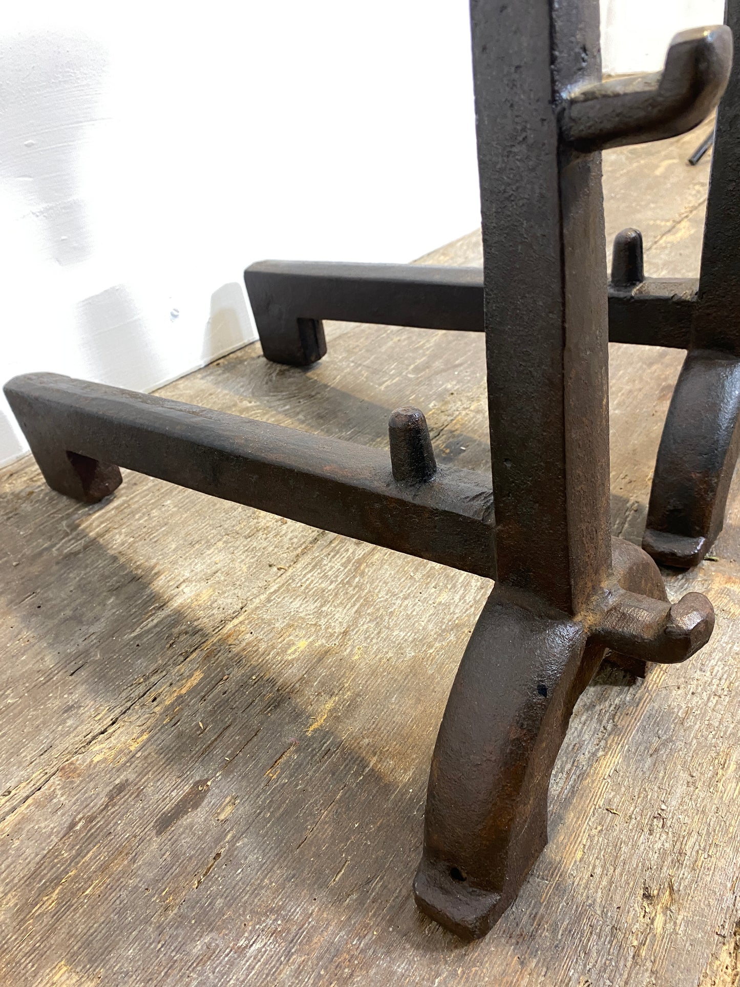 Antique Cast Iron Andirons Rustic 1900s Fireplace Accessories Log Holders Decor