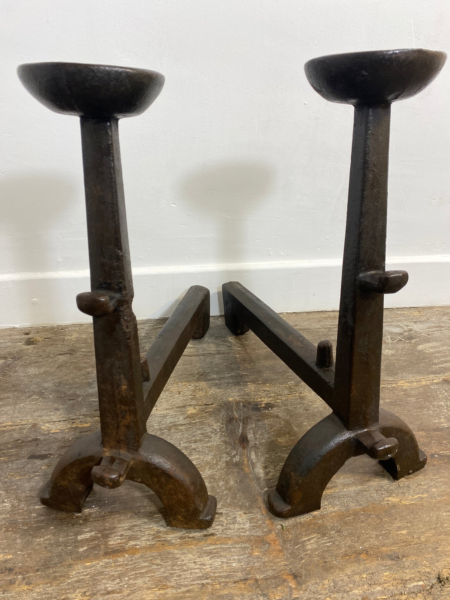 Antique Cast Iron Andirons Rustic 1900s Fireplace Accessories Log Holders Decor
